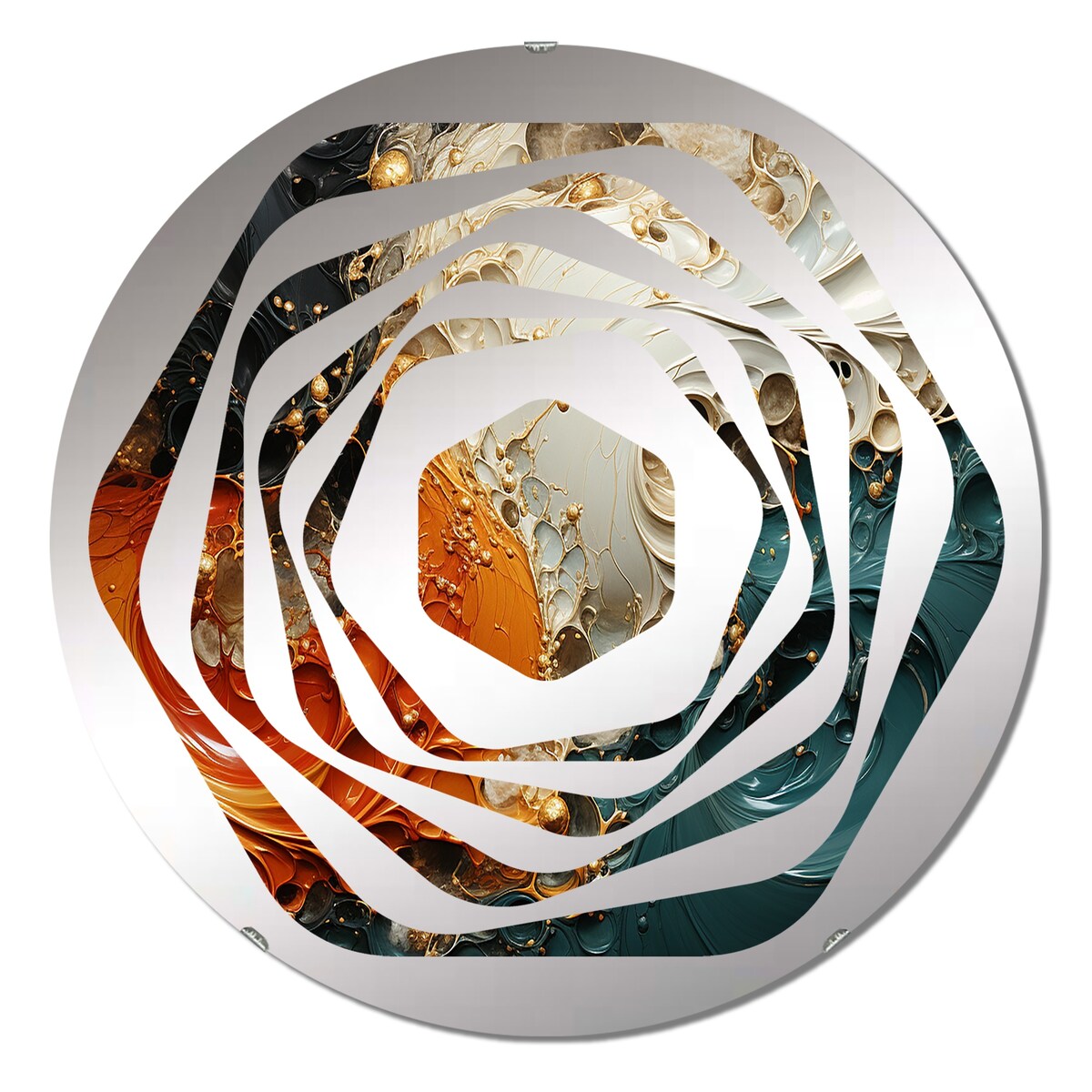 Designart Orange and gold marble lava II - Modern Abstract Painting Amorphe Decorative Mirror