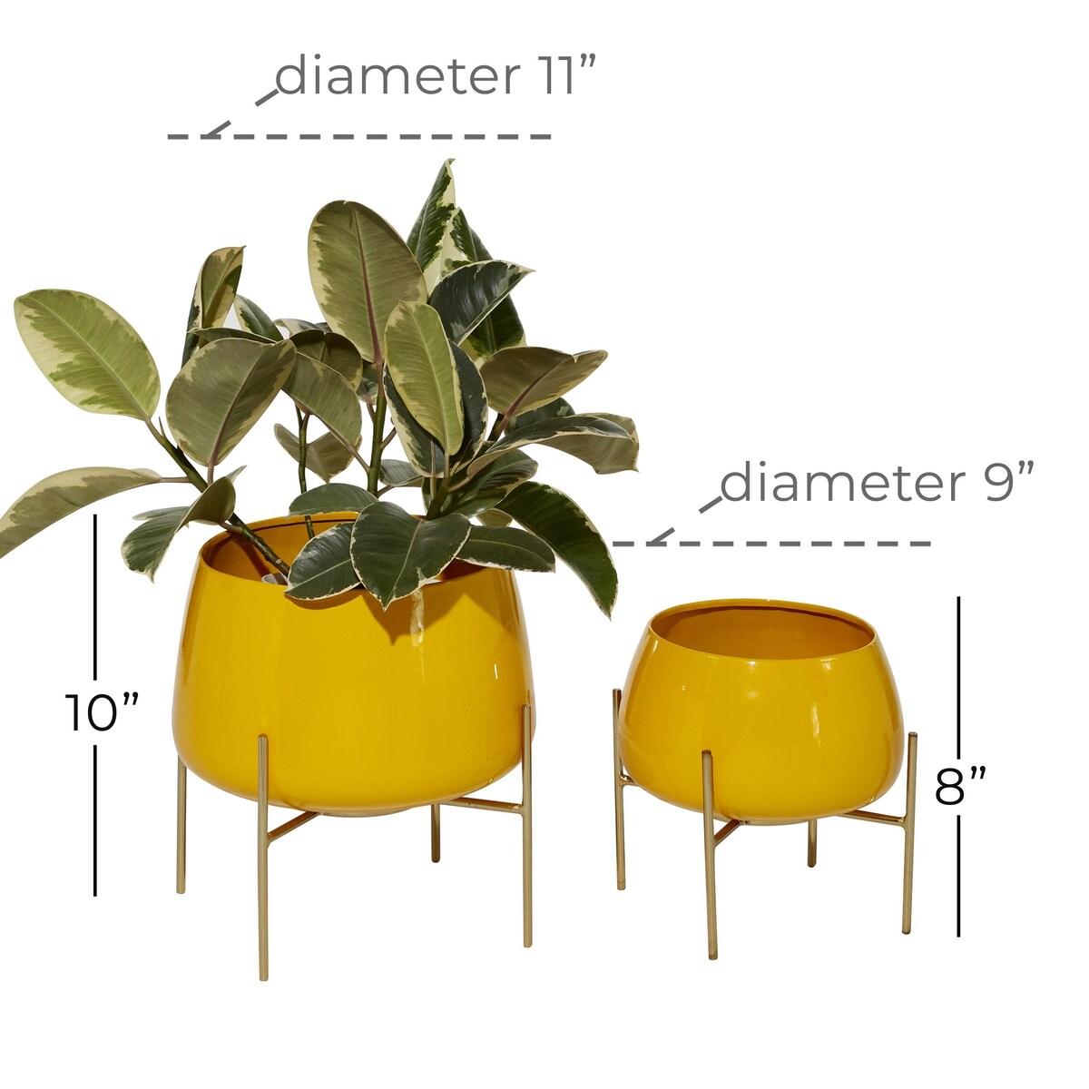 Metal Rounded Dome Indoor Outdoor Planter with Removable Stands - Set of 2 Teal, Yellow, Orange - Roche River Decor