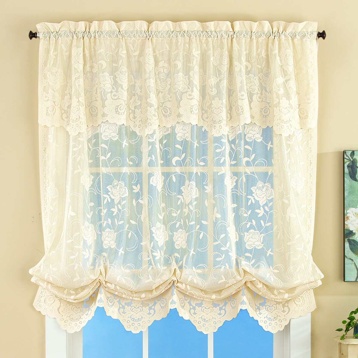 Floral Lace Balloon Shade Window Curtain - 9.250 x 7.200 x 2.250