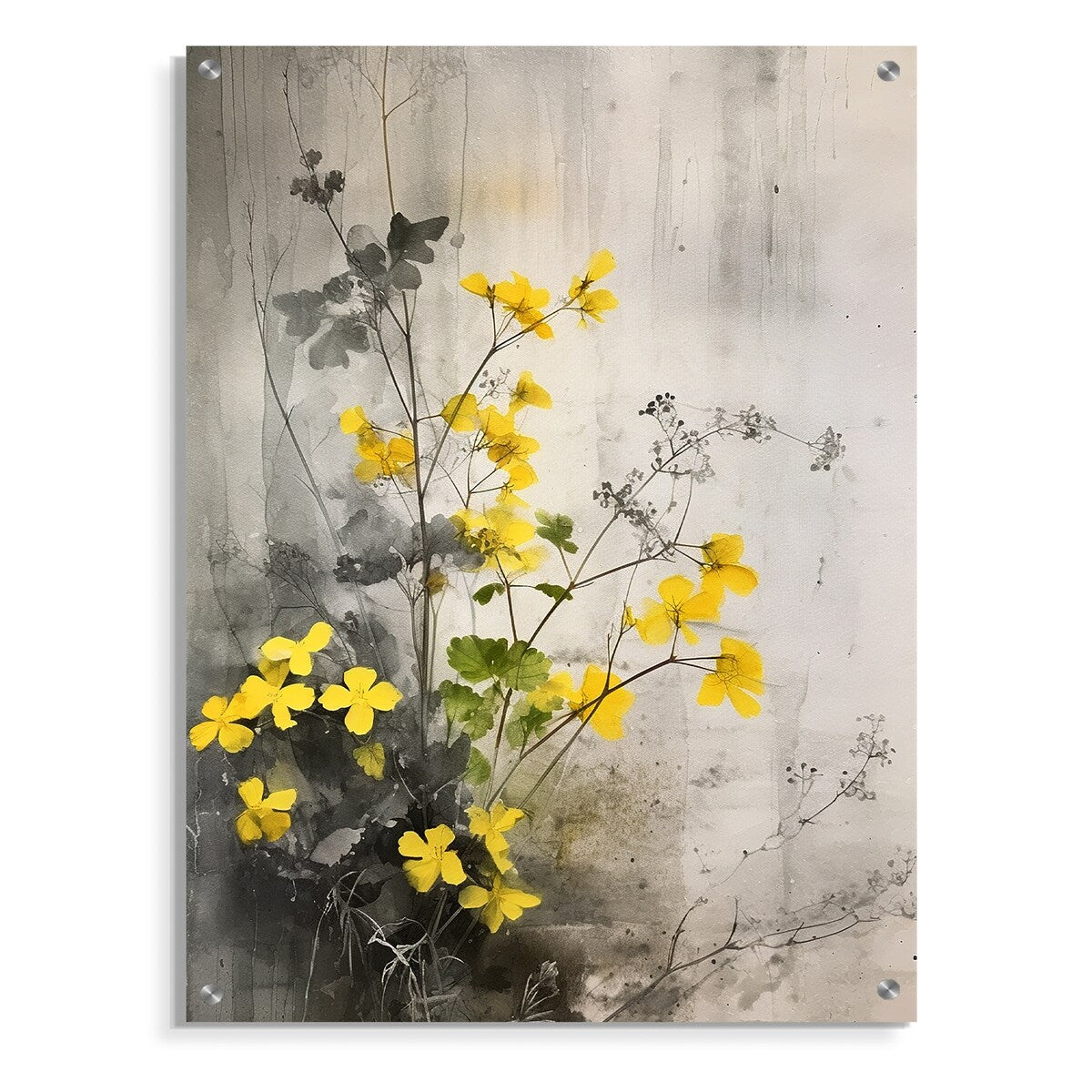 Designart Yellow Grey Herb Garden Floral Gloss Wall Decor Yellow - Traditional Acrylic Wall Art For Hallway Decor