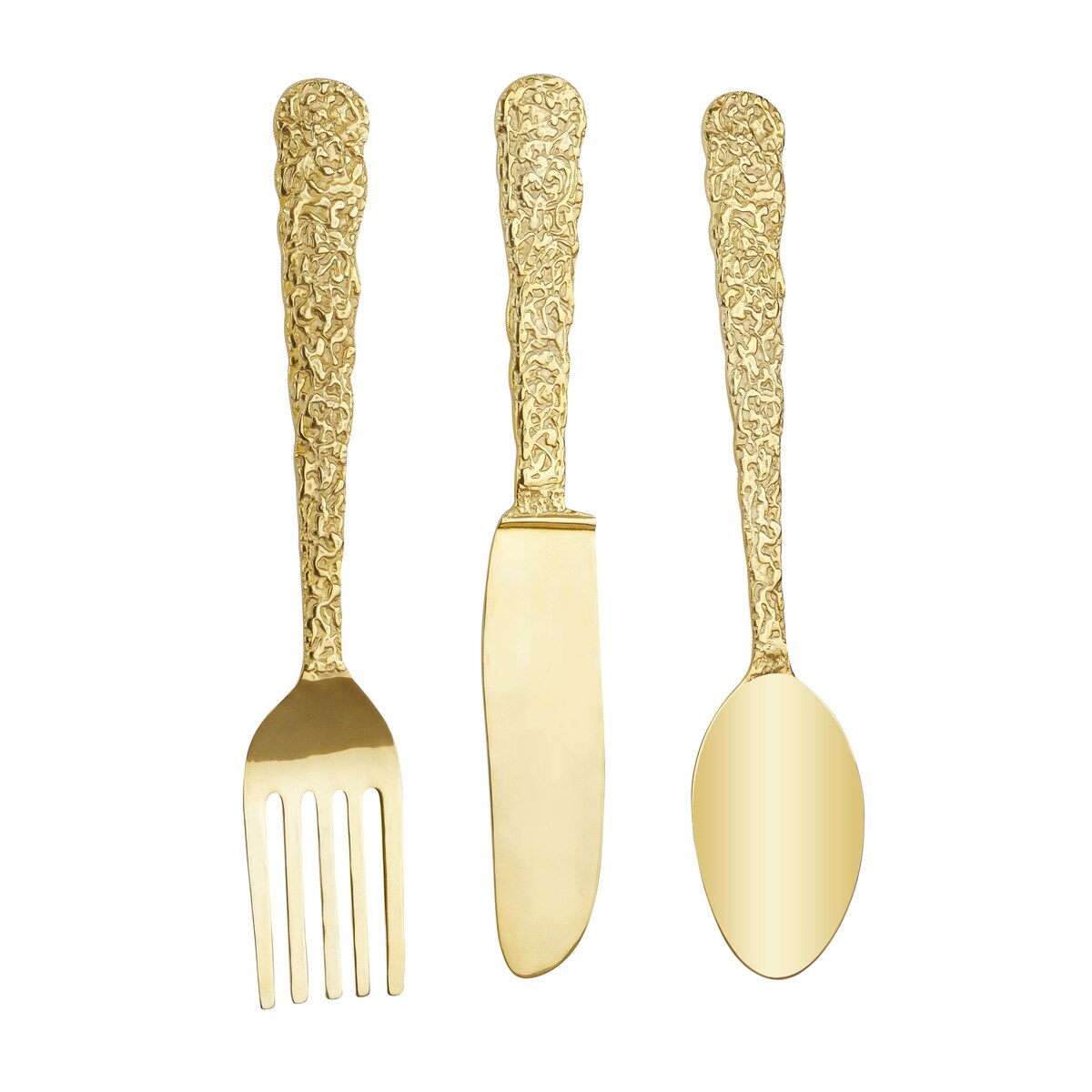 Aluminum Metal Utensils Knife, Spoon and Fork Home Wall Decor - Set of 3 Gold - Roche River Decor