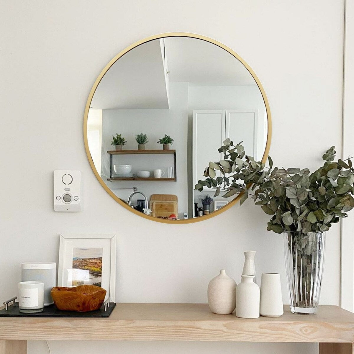 16 in. W x 16 in. H Gold Metal Framed Round Wall Mirror for Bedroom, Bathroom, Living Room