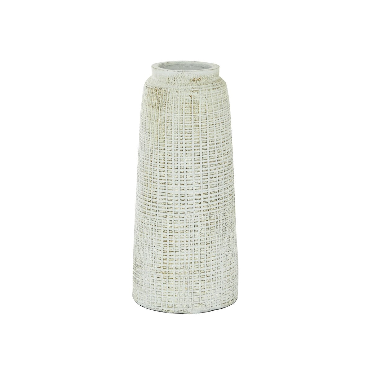 Ceramic Textured Crosshatch Decorative Vase - White - Roche River Decor