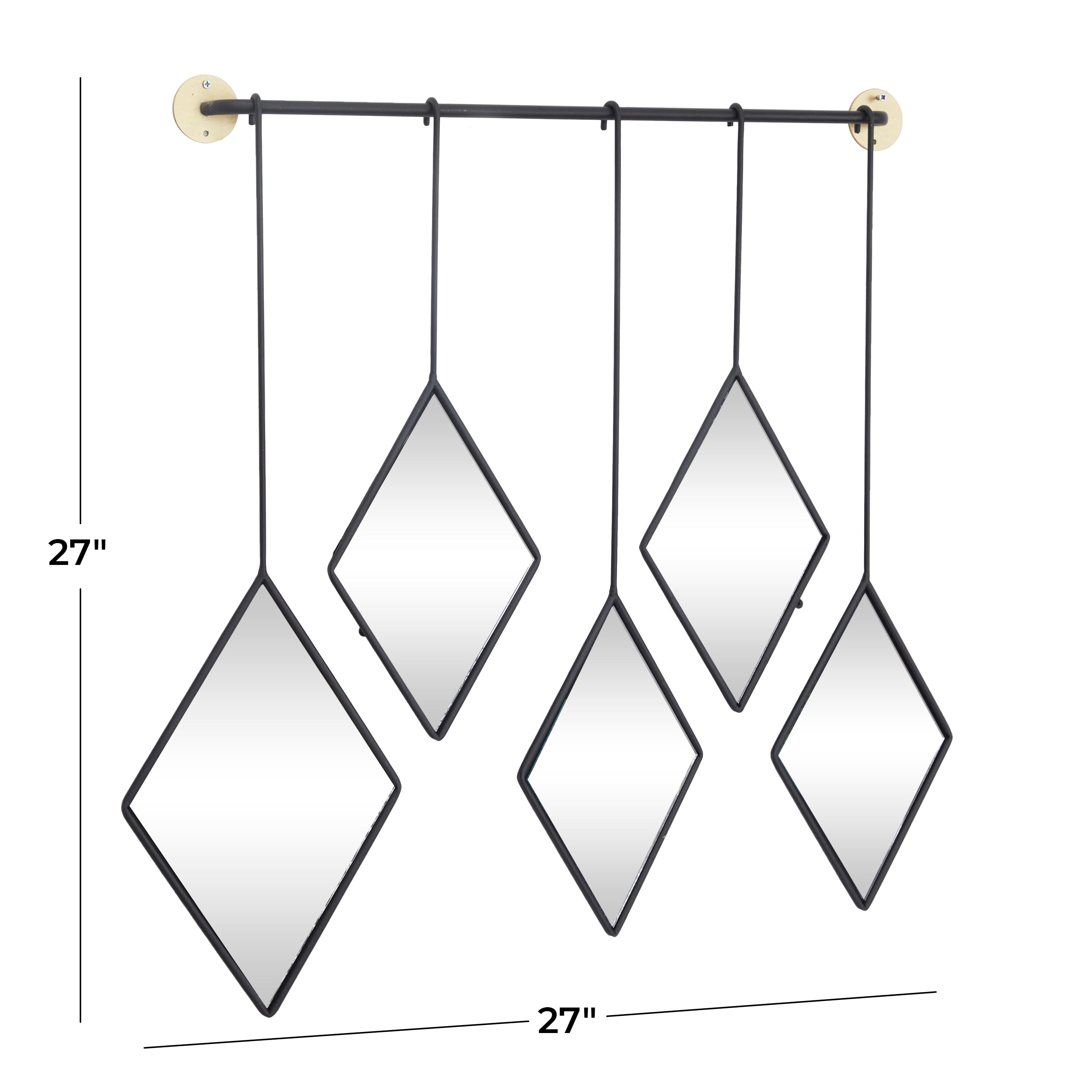 Black Metal Diamond Shapes Wall Mirror with Hanging Bar - 27W, 27H