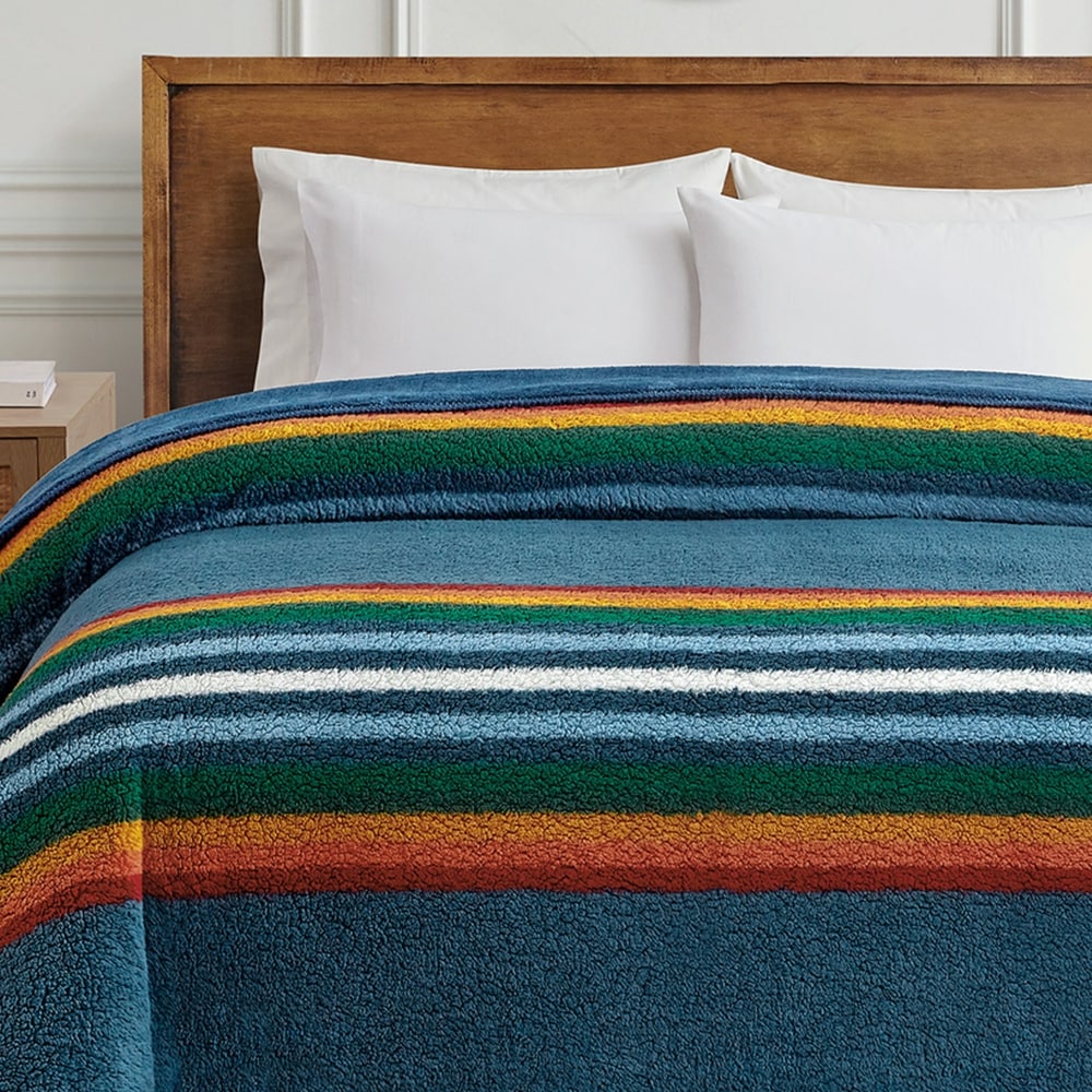 Queen Blanket Serape Stripe Blue