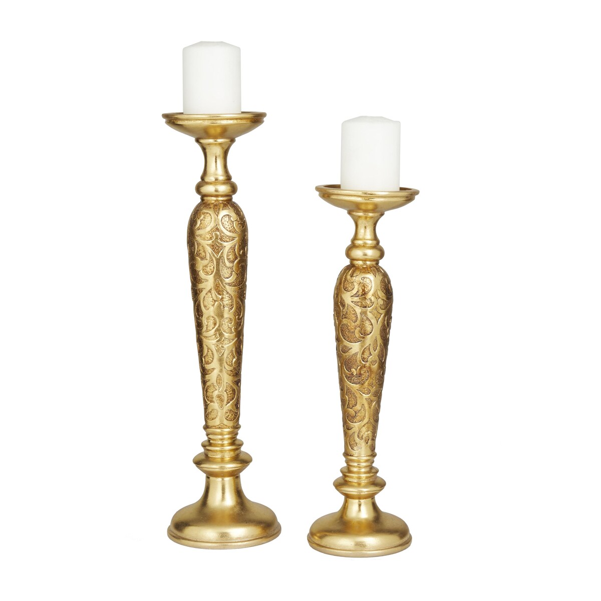 Polystone Pillar Decorative Candle Holder - Set of 2 Gold - Roche River Decor