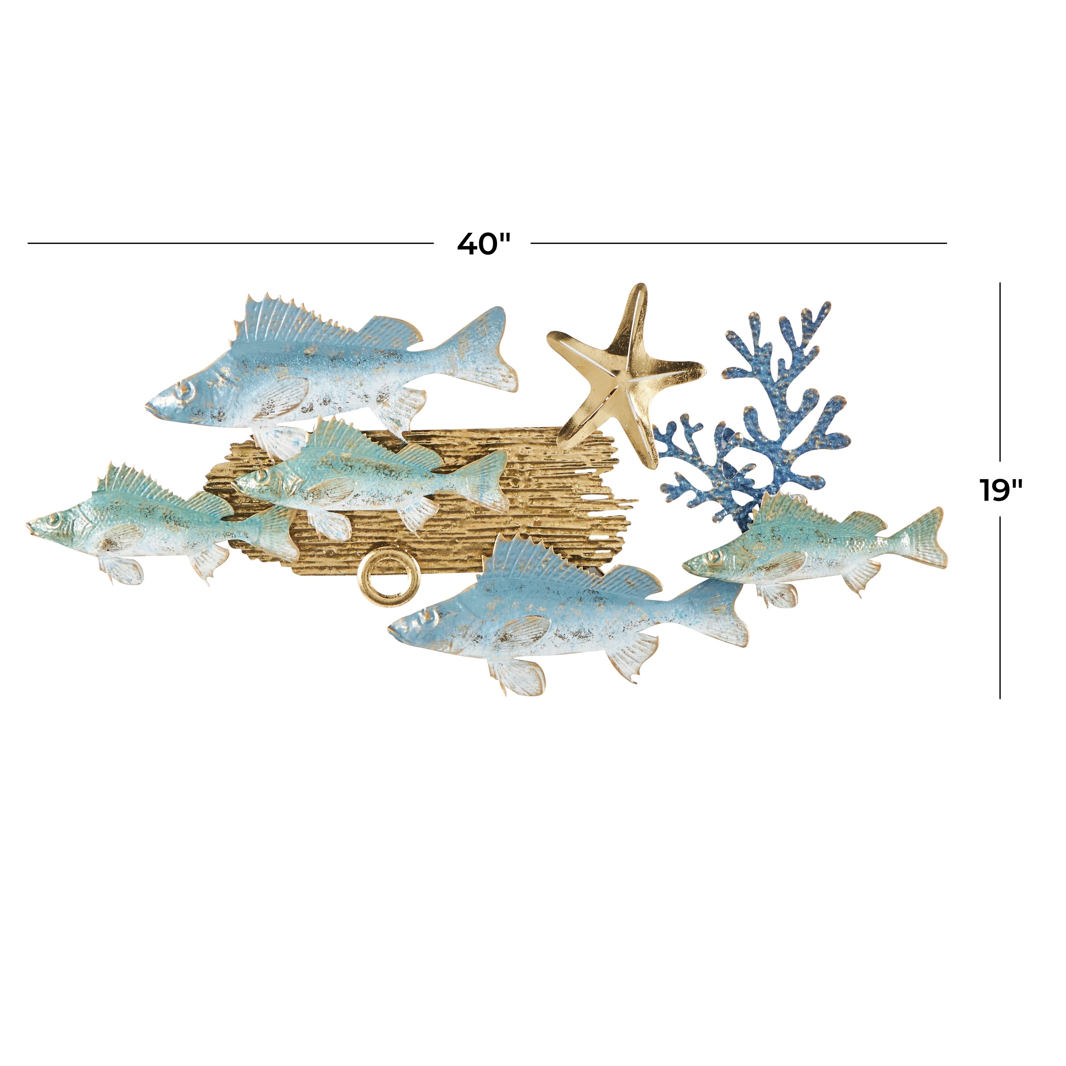 Metal Fish Wall Decor with Gold Accents - Blue - Roche River Decor