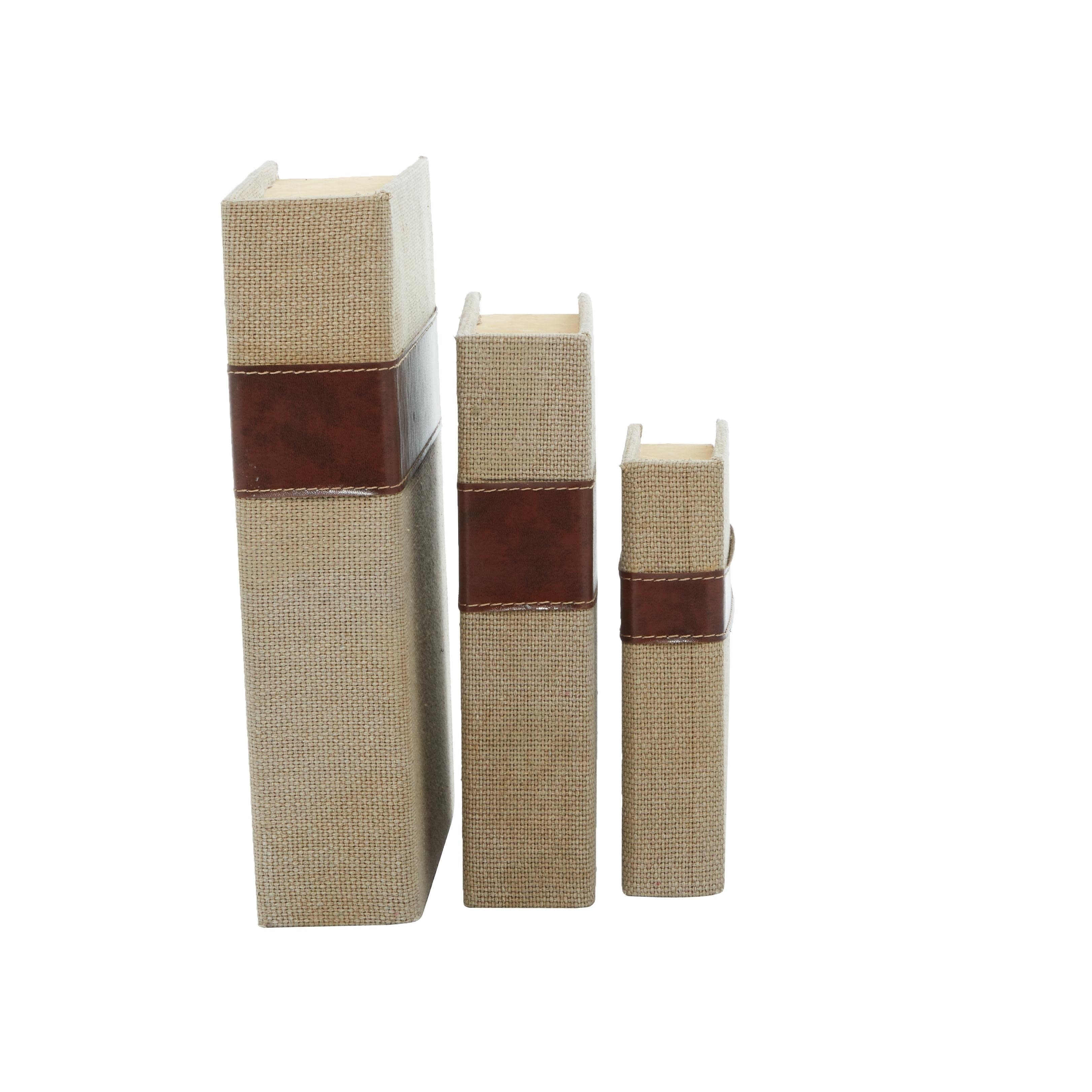 Linen Leather or Wooden Fabric Storage Book Decorative Box - Set of 3 or 4 Multi Colored - Roche River Decor