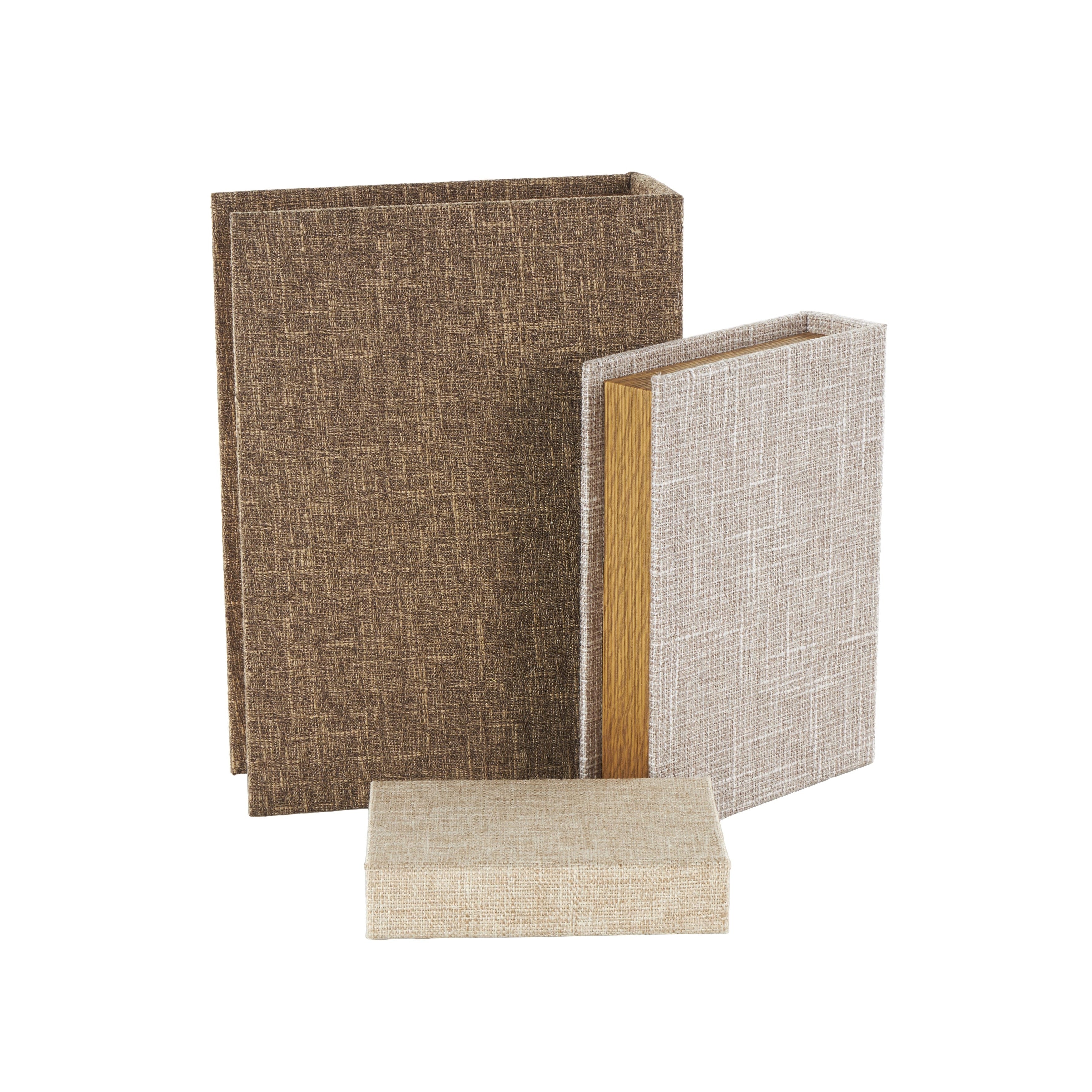 Linen Leather or Wooden Fabric Storage Book Decorative Box - Set of 3 or 4 Multi Colored - Roche River Decor
