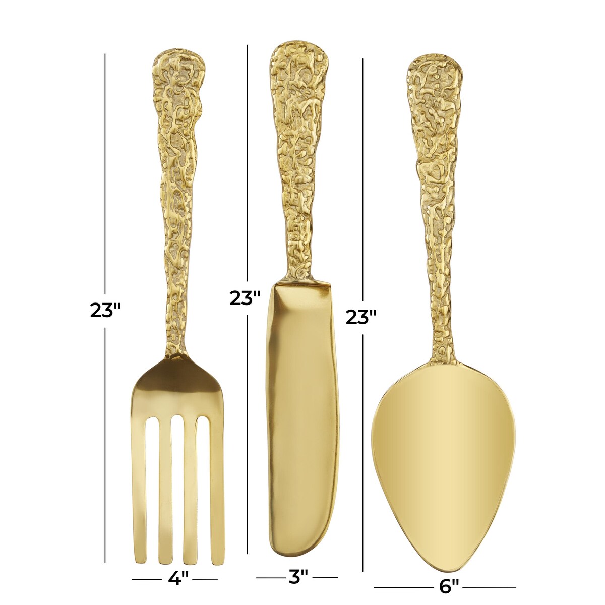 Aluminum Metal Utensils Knife, Spoon and Fork Home Wall Decor - Set of 3 Gold - Roche River Decor