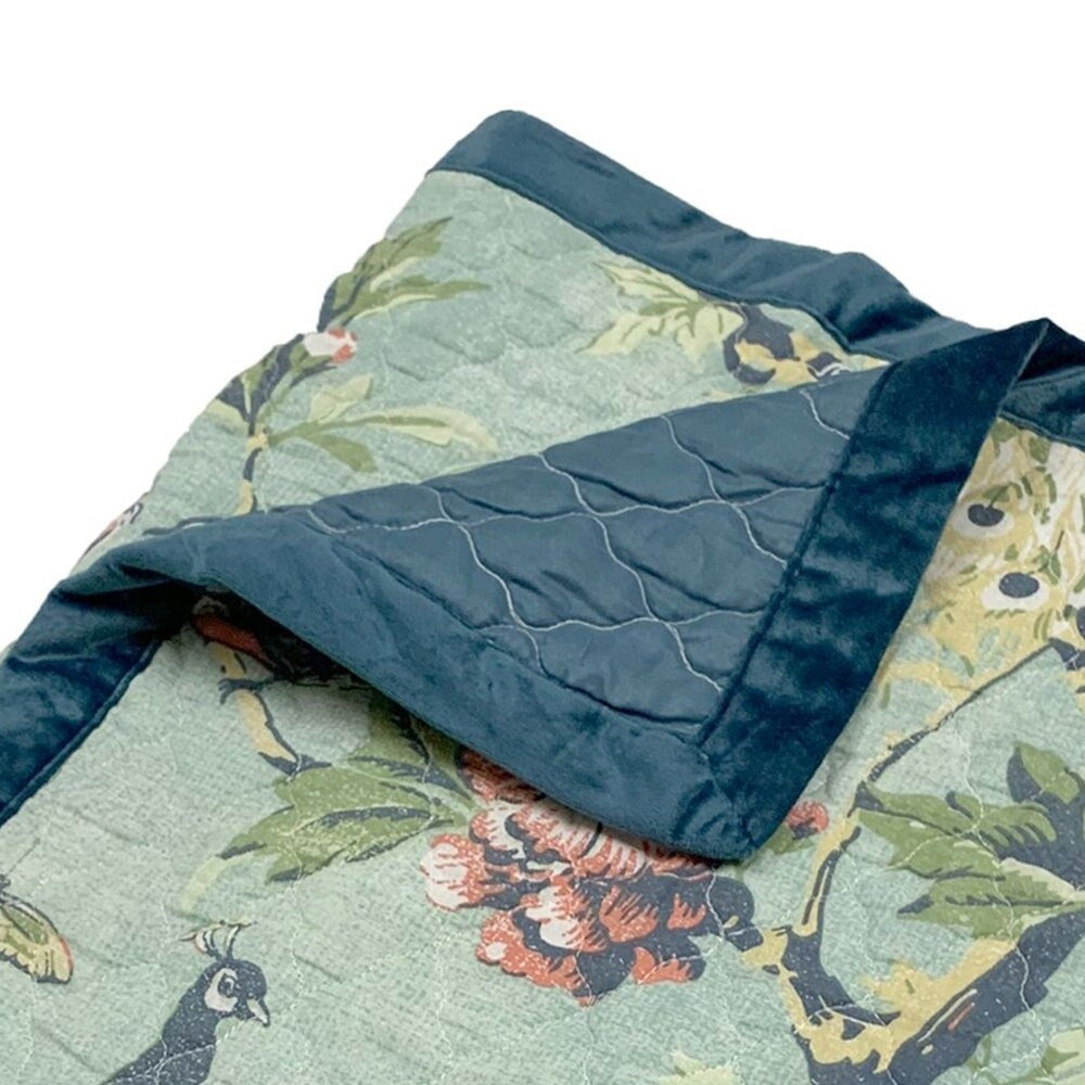 Eden 60 Inch Throw Blanket, Butterflies and Songbirds, Green Microfiber