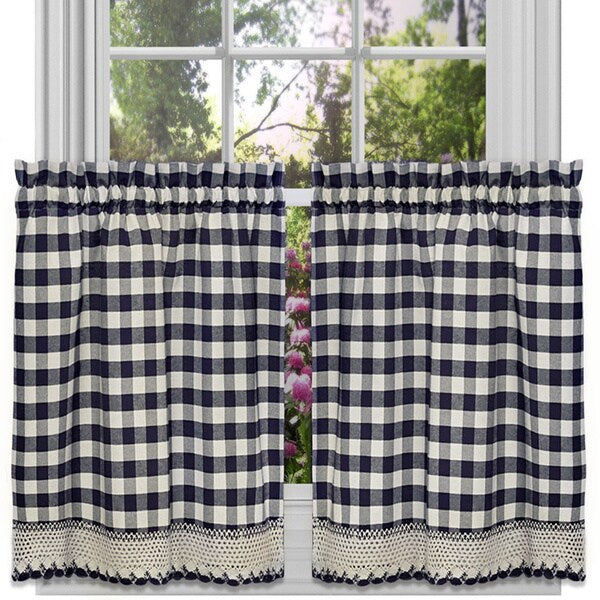 Classic Navy Cotton-blend Buffalo Check Kitchen Curtain Set or Separates