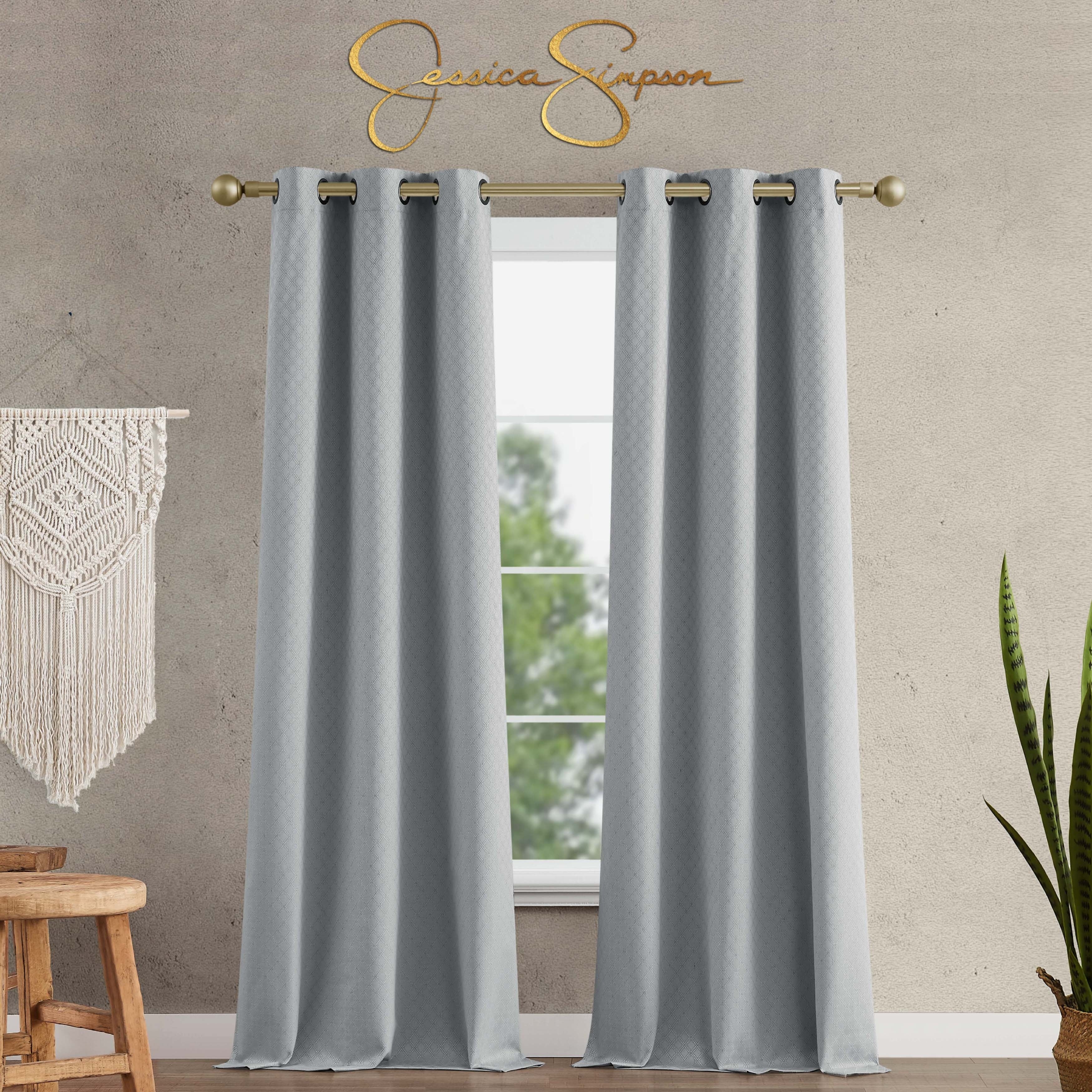 Jessica Simpson Faye Textured Blackout Grommet Window Curtain Panel Pair with Tiebacks