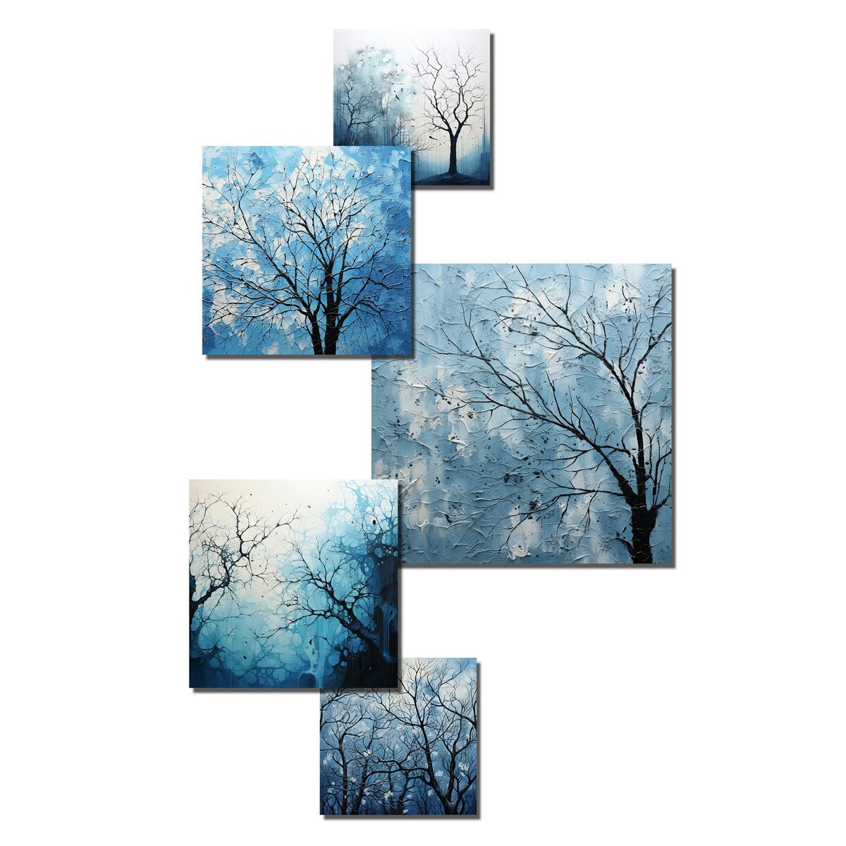 Designart Minimalism Blue Tree Landscape Trees Wall Art Set of 5 - Traditional Blue Metal Wall Art Print Bedroom Set