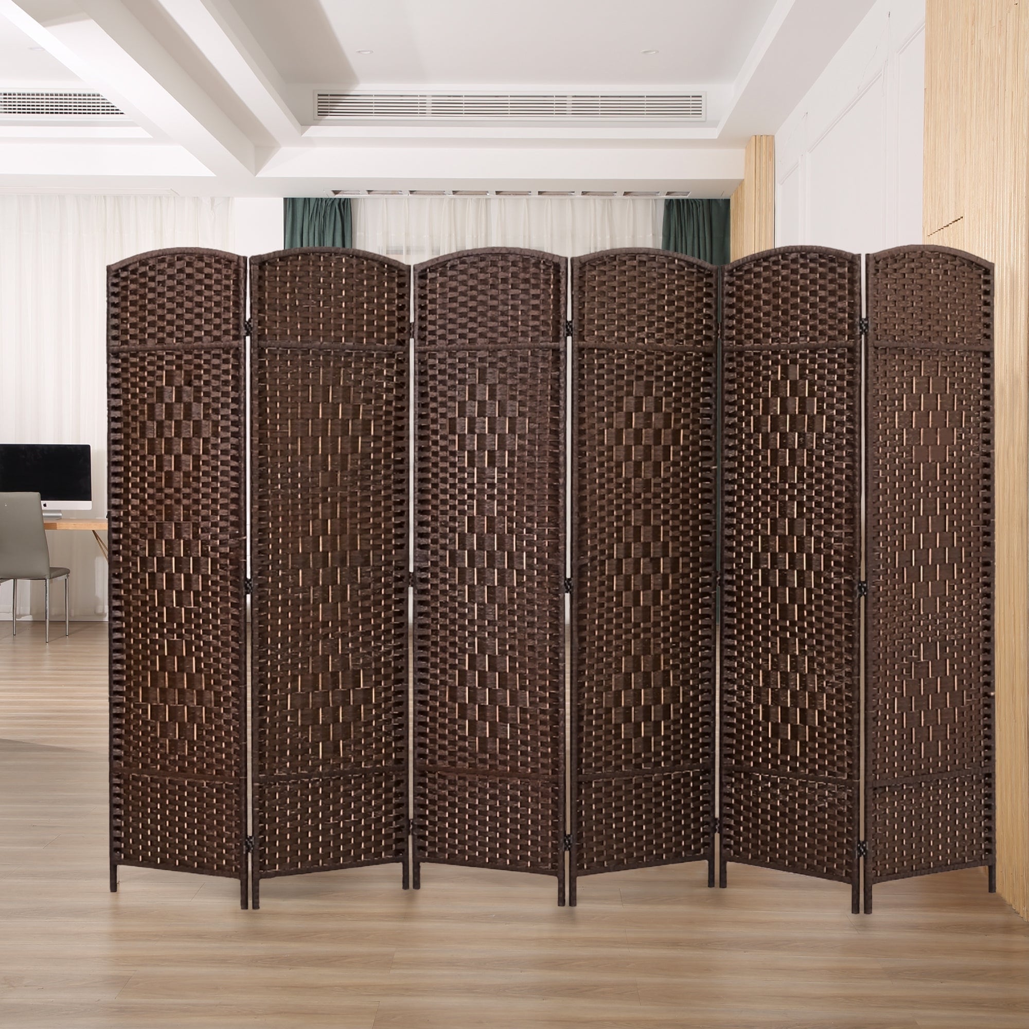 Room Divider 6 FT Tall Weave Fiber Freestanding Privacy Screen Folding Screen