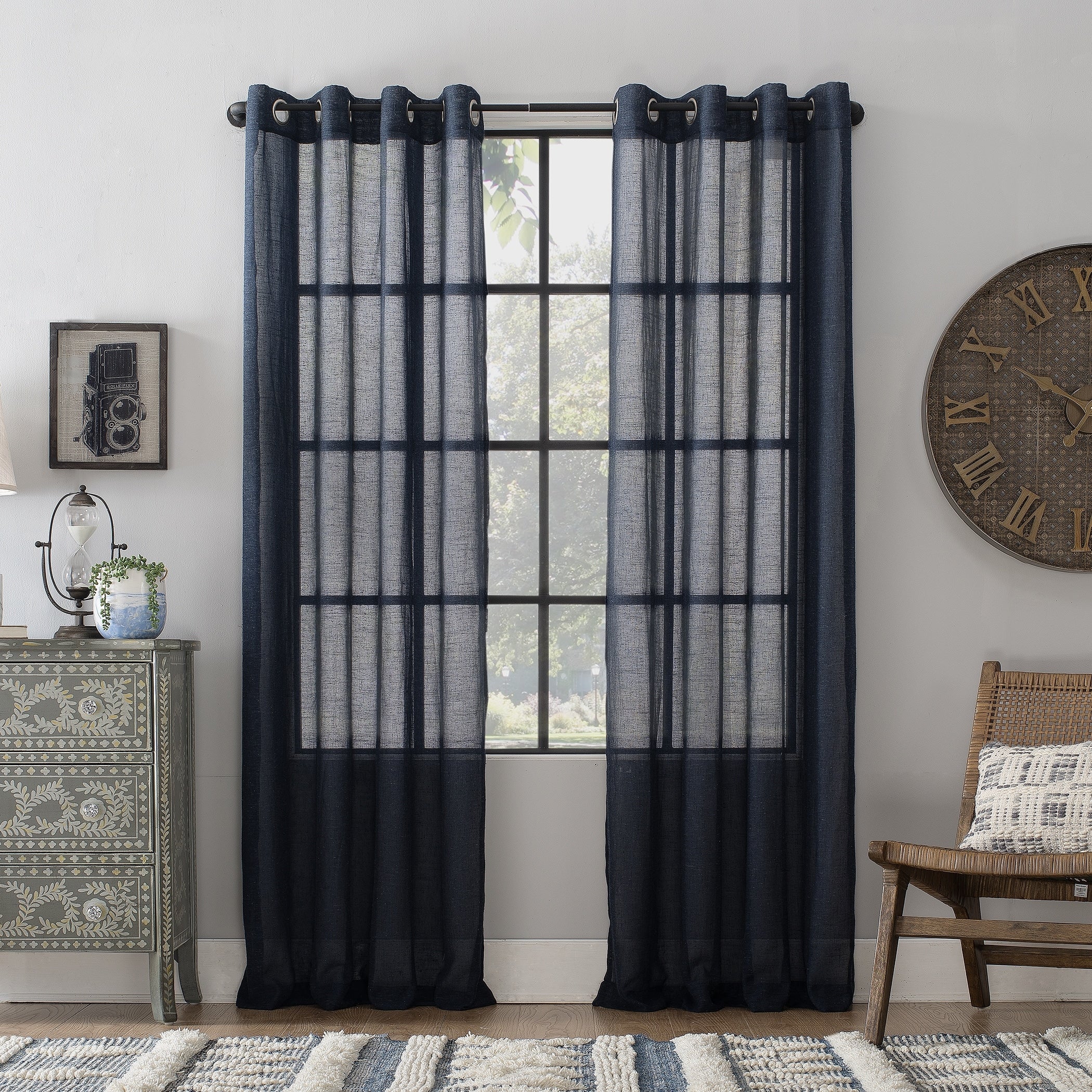 Archaeo Slub Textured Linen Blend Grommet Top Curtain, Single Panel