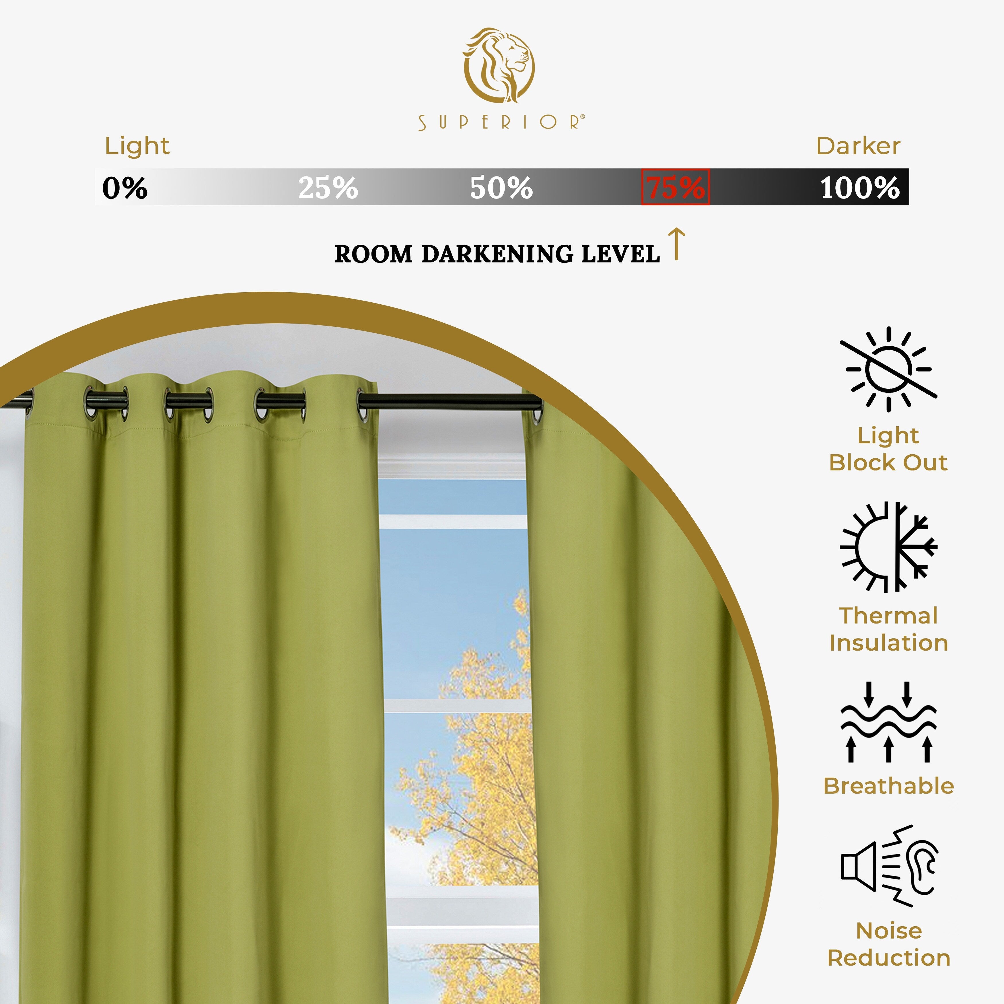 Superior Modern Solid Room Darkening Blackout Curtains, Rod Pocket