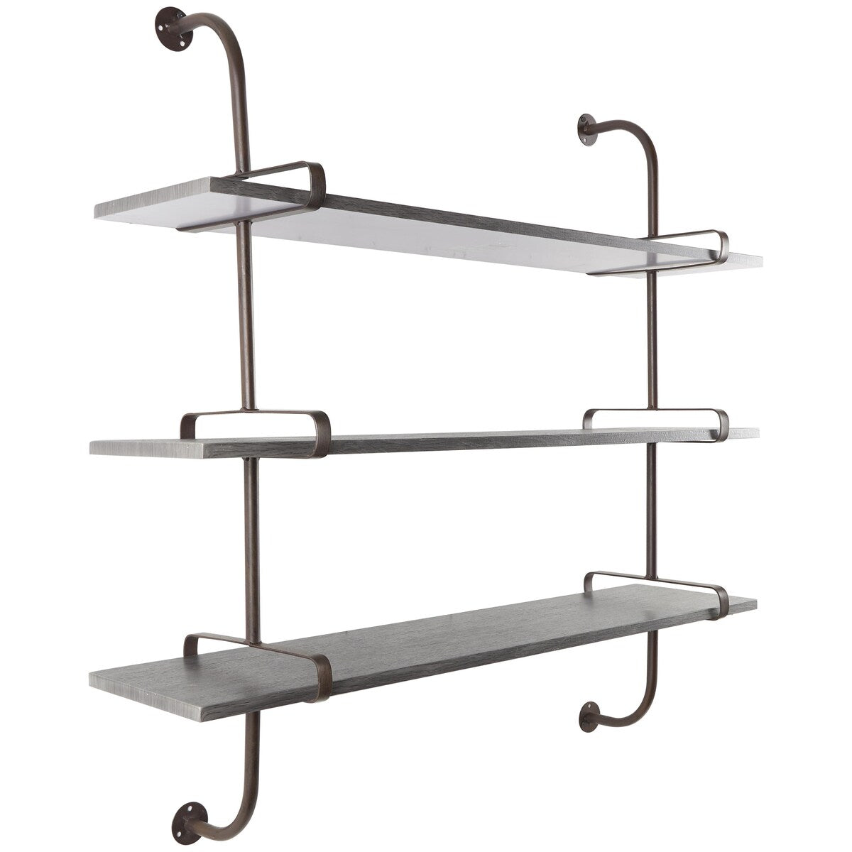 Wood 2 or 3 Level Wall Shelf with Black Metal Brackets - Brown or Gray - Roche River Decor