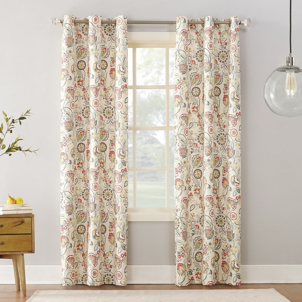 Sun Zero Jorah Botanical Print Thermal Insulated Grommet Curtain Panel, Single Panel