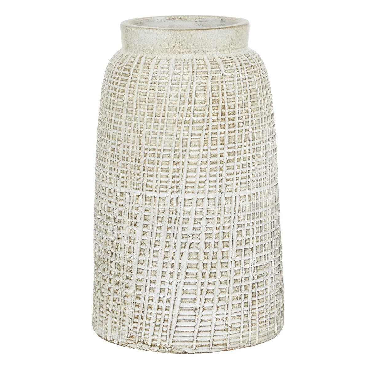 Ceramic Textured Crosshatch Decorative Vase - White - Roche River Decor