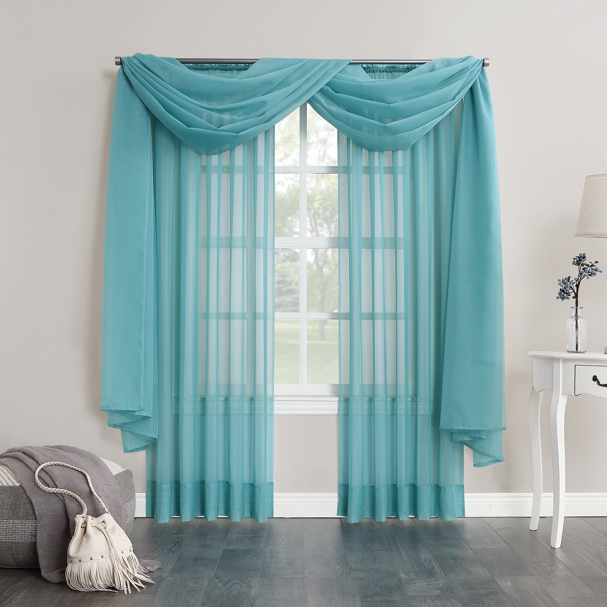 No. 918 Emily Voile Sheer Rod Pocket Window Curtain Scarf, Single Panel