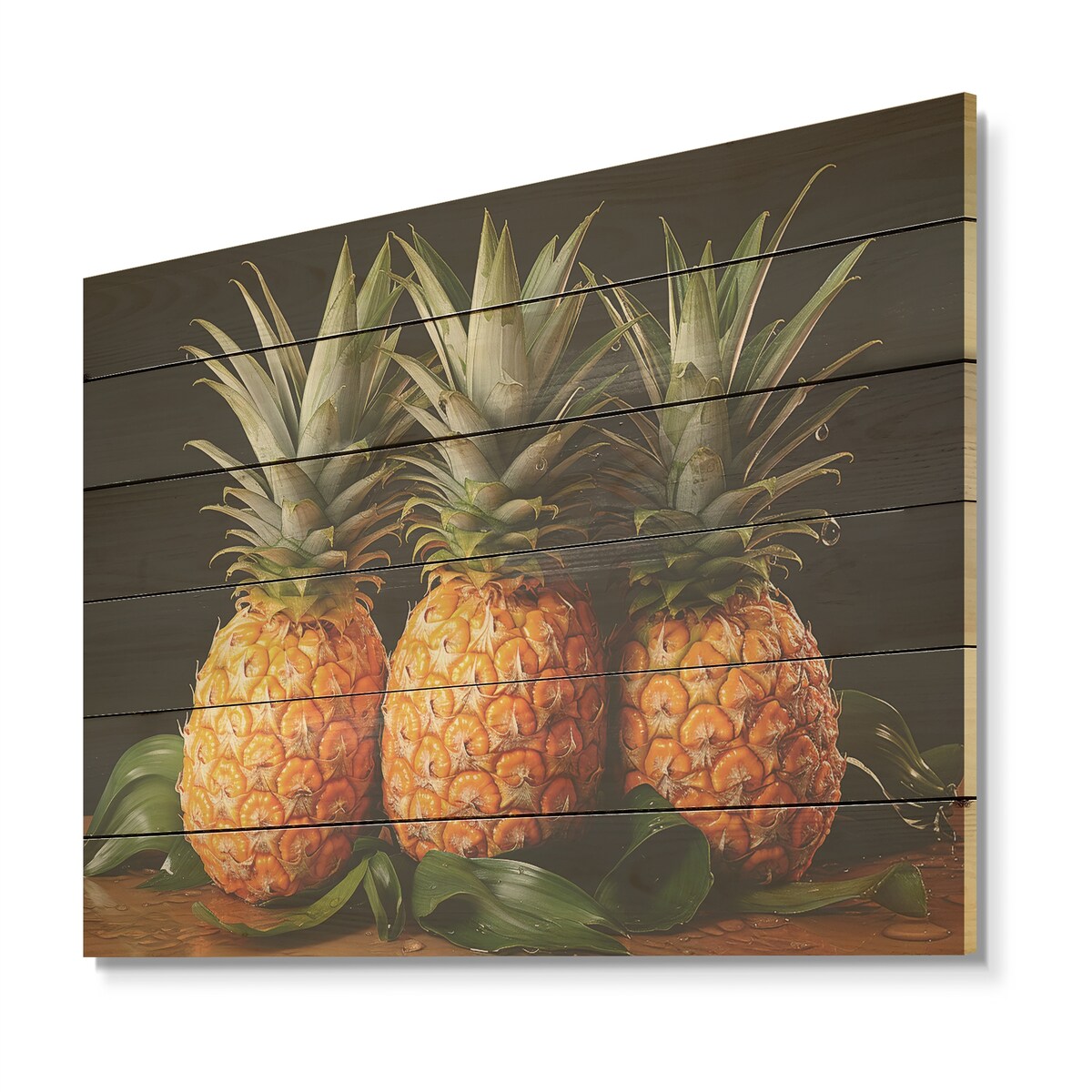 Designart Sweet Pinapple Juicy Delight Pineapples Wood Wall Decor Traditional Green Wood Panel On Natural Pine Wood