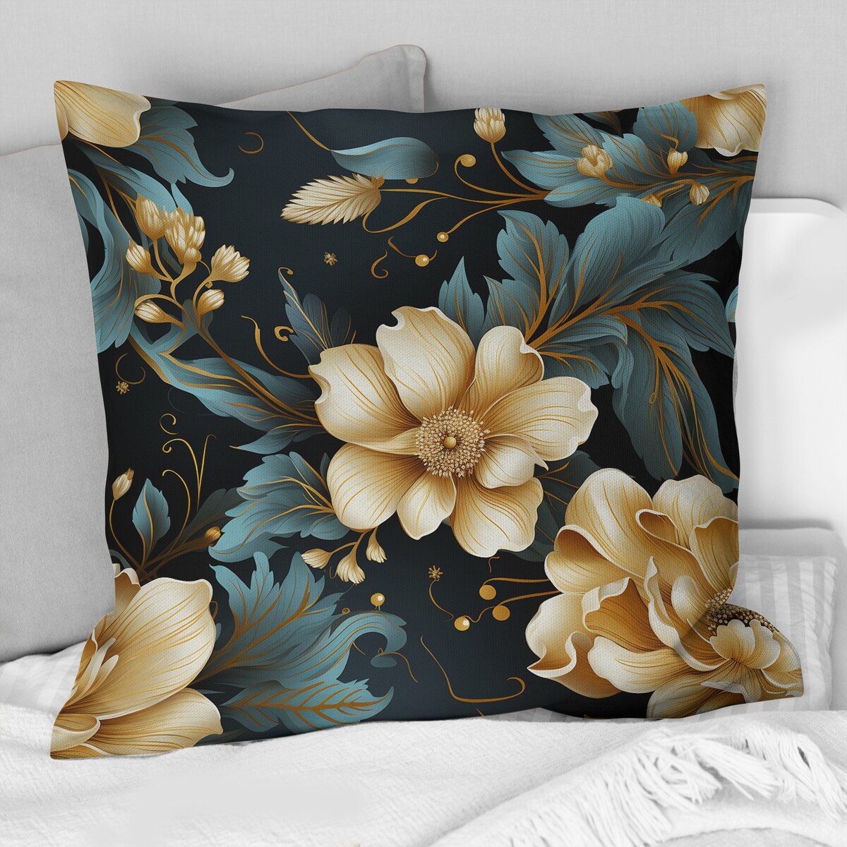 Designart Vintage Glamour Sophisticated Flowers II Glam Printed Throw Pillow