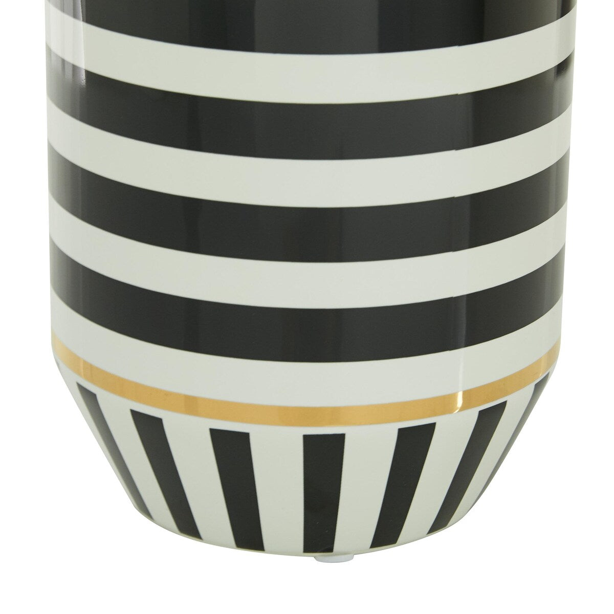 Ceramic Striped Decorative Vase with White and Gold Accents - Black - Roche River Decor