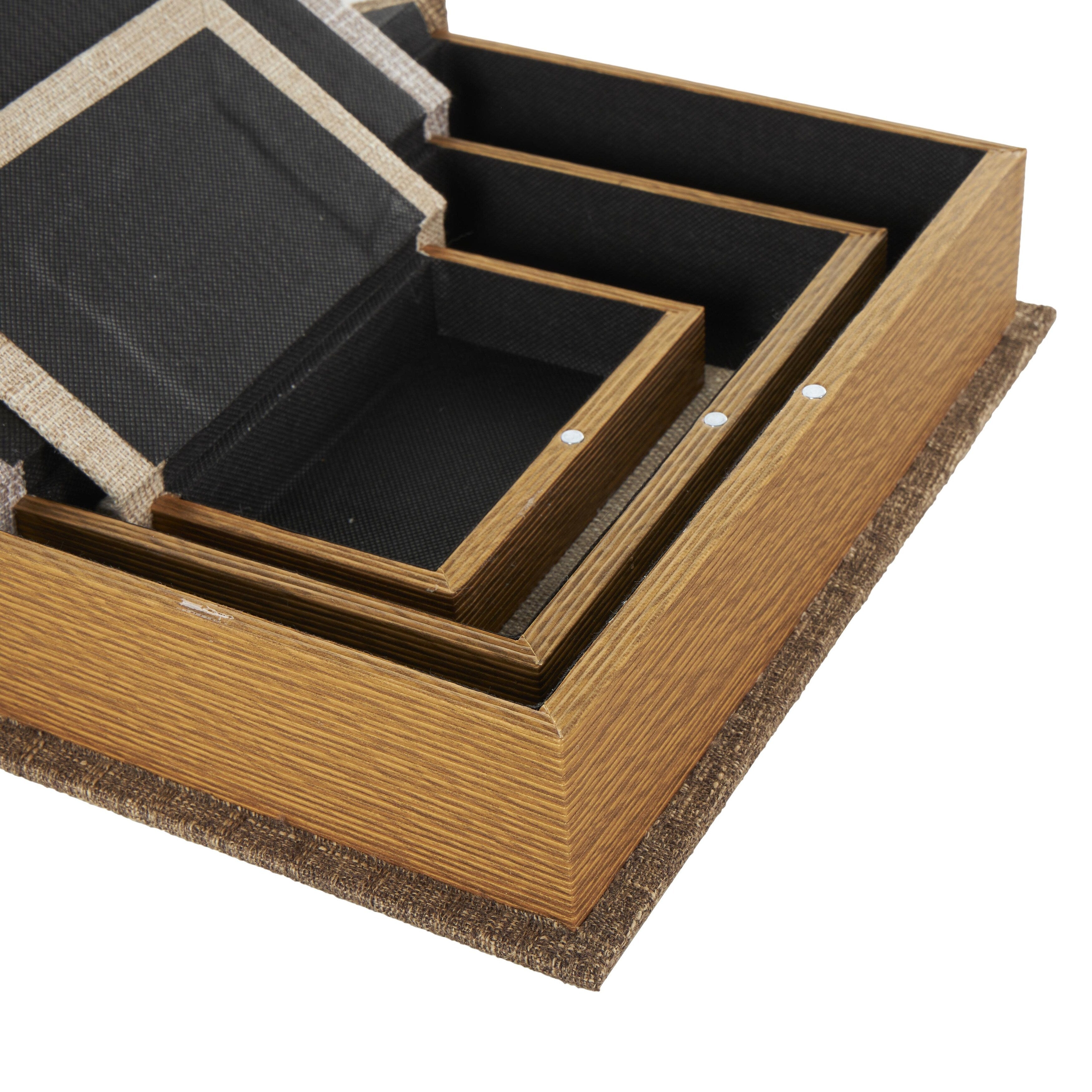Linen Leather or Wooden Fabric Storage Book Decorative Box - Set of 3 or 4 Multi Colored - Roche River Decor