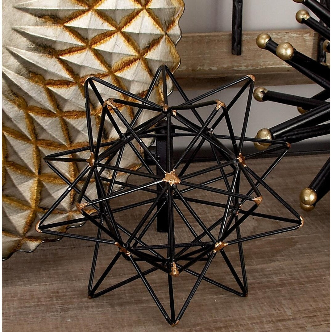 Metal Geometric Decorative Sculpture with Gold Accents - Black - Roche River Decor