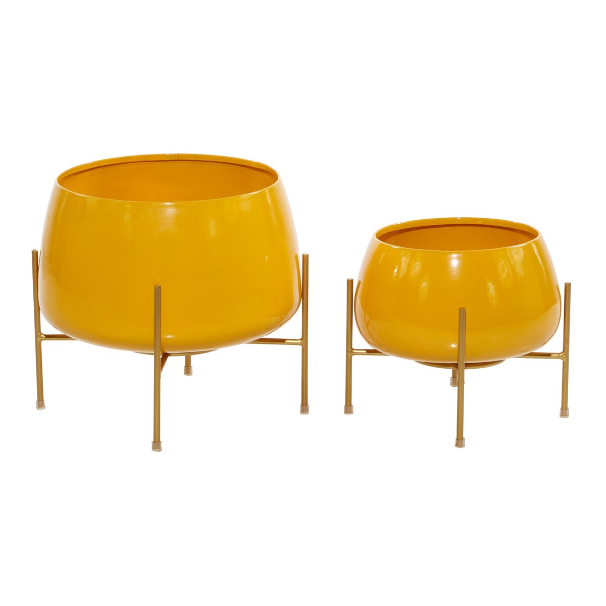 Metal Rounded Dome Indoor Outdoor Planter with Removable Stands - Set of 2 Teal, Yellow, Orange - Roche River Decor