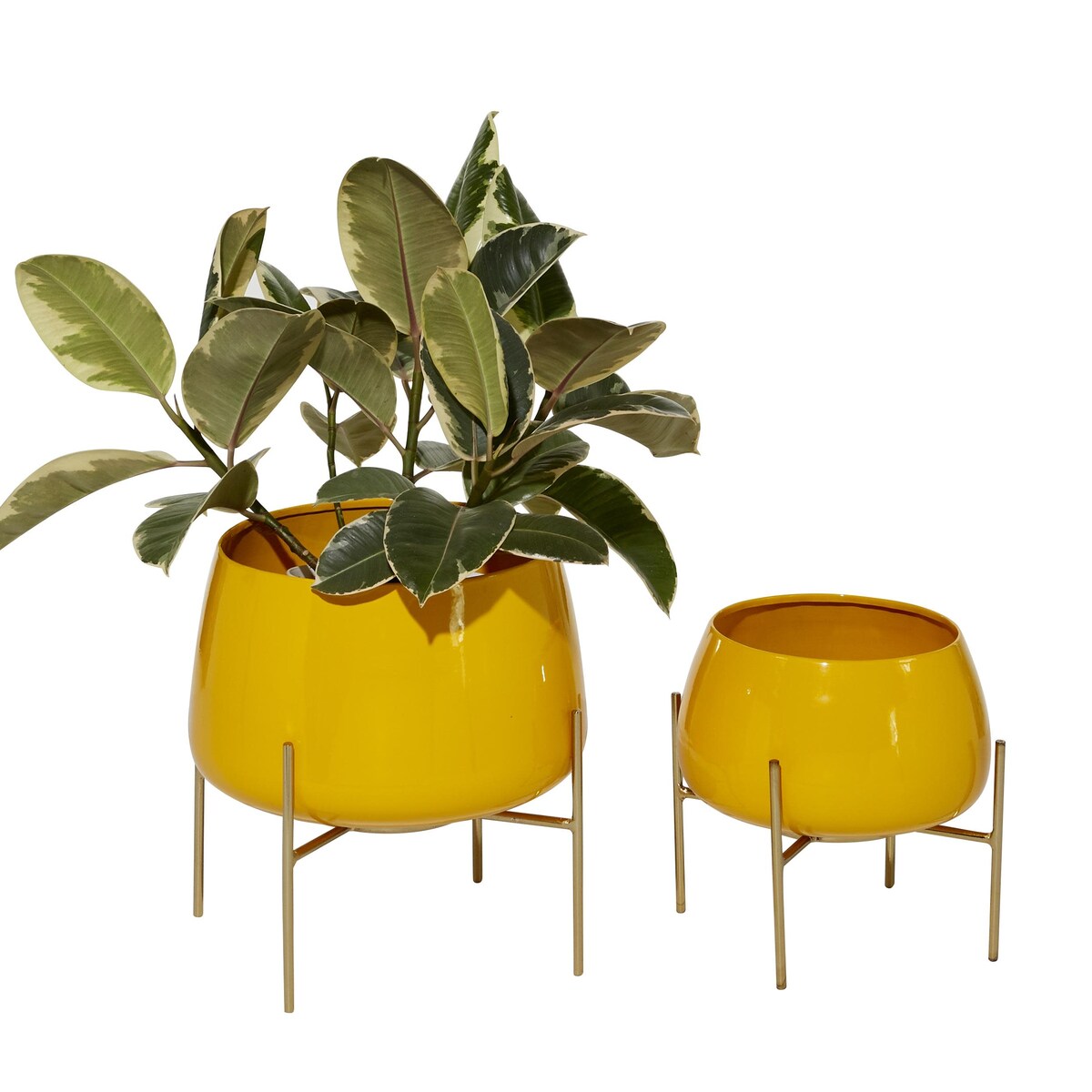 Metal Rounded Dome Indoor Outdoor Planter with Removable Stands - Set of 2 Teal, Yellow, Orange - Roche River Decor