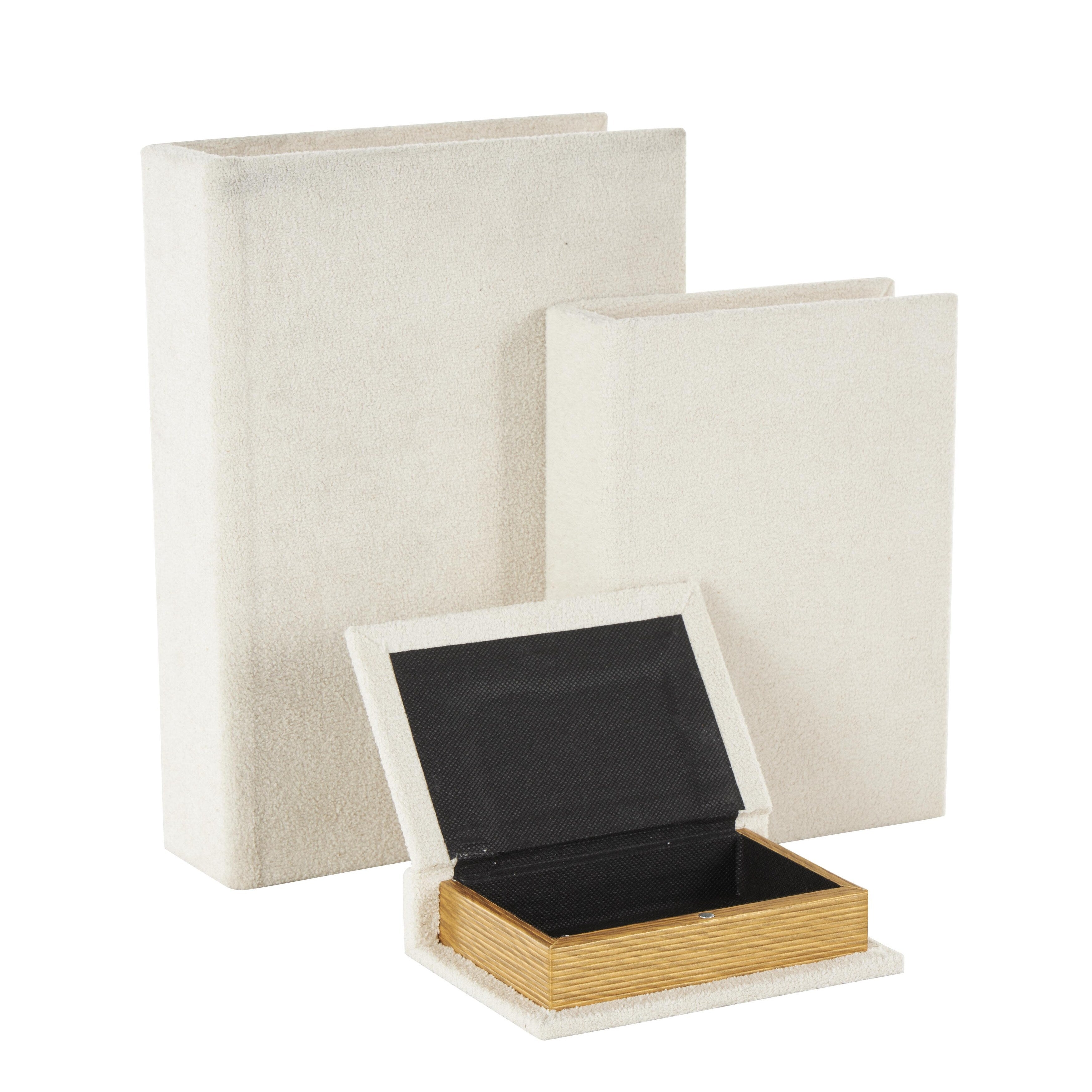 Linen Leather or Wooden Fabric Storage Book Decorative Box - Set of 3 or 4 Multi Colored - Roche River Decor