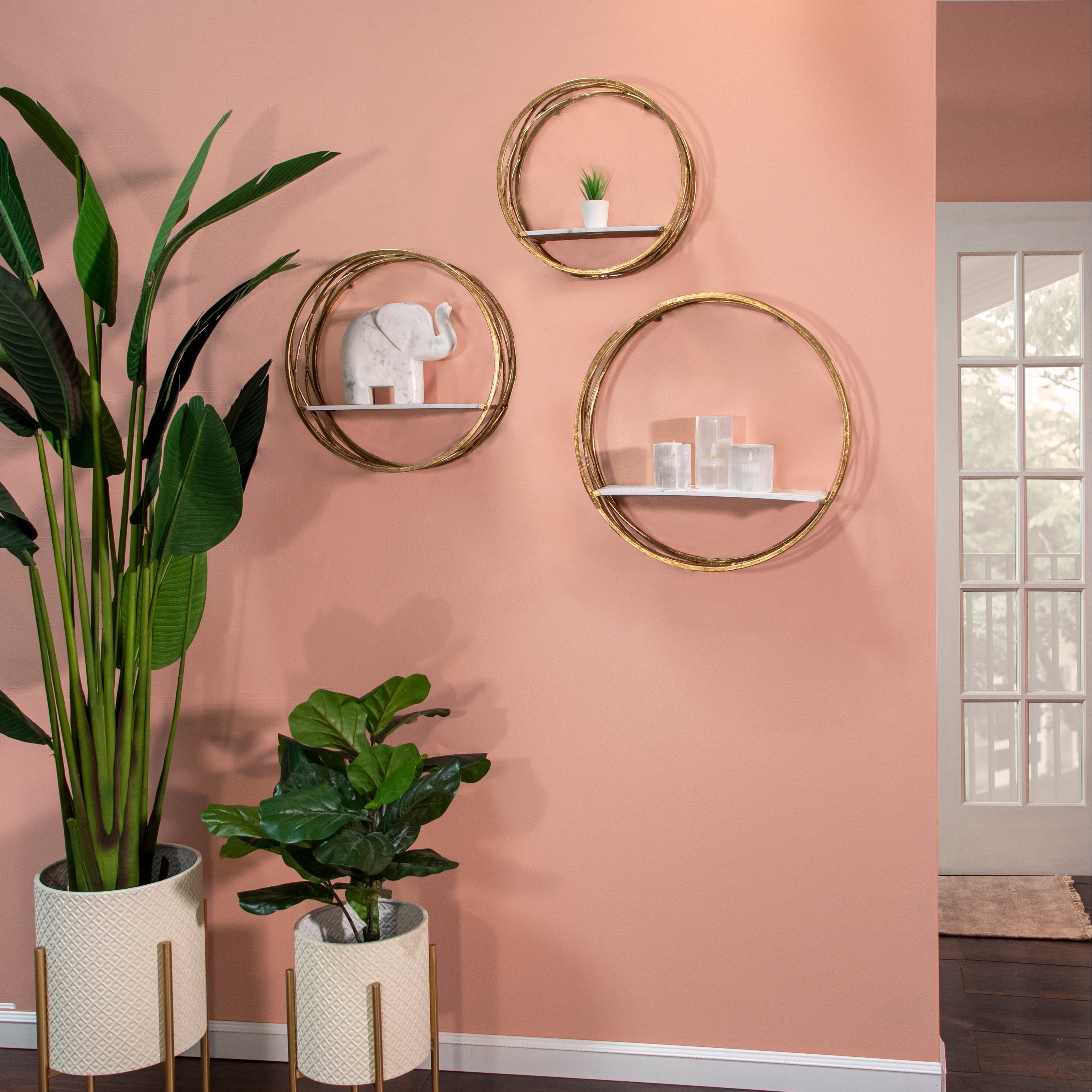 Sagebrook Home Round White and Gold Iron Wall Shelves, Decorative Metal Storage, Set of 3 - 24 x 24 x 6