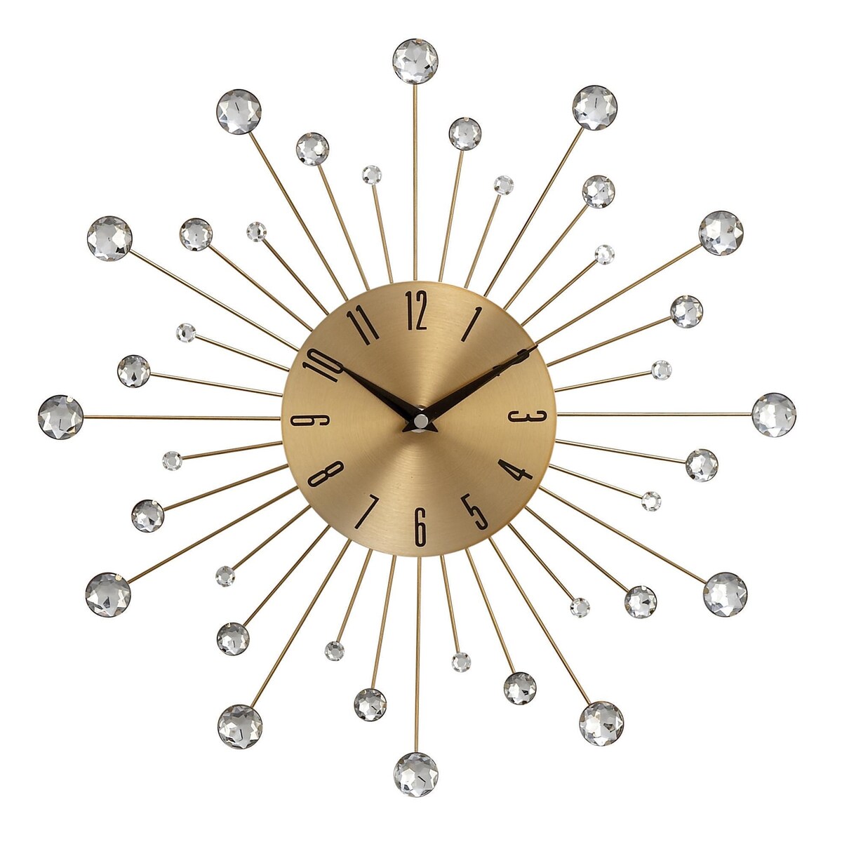 Metal Starburst Decorative Wall Clock with Crystal Accents - Gold, Brown, Silver, Copper - Roche River Decor