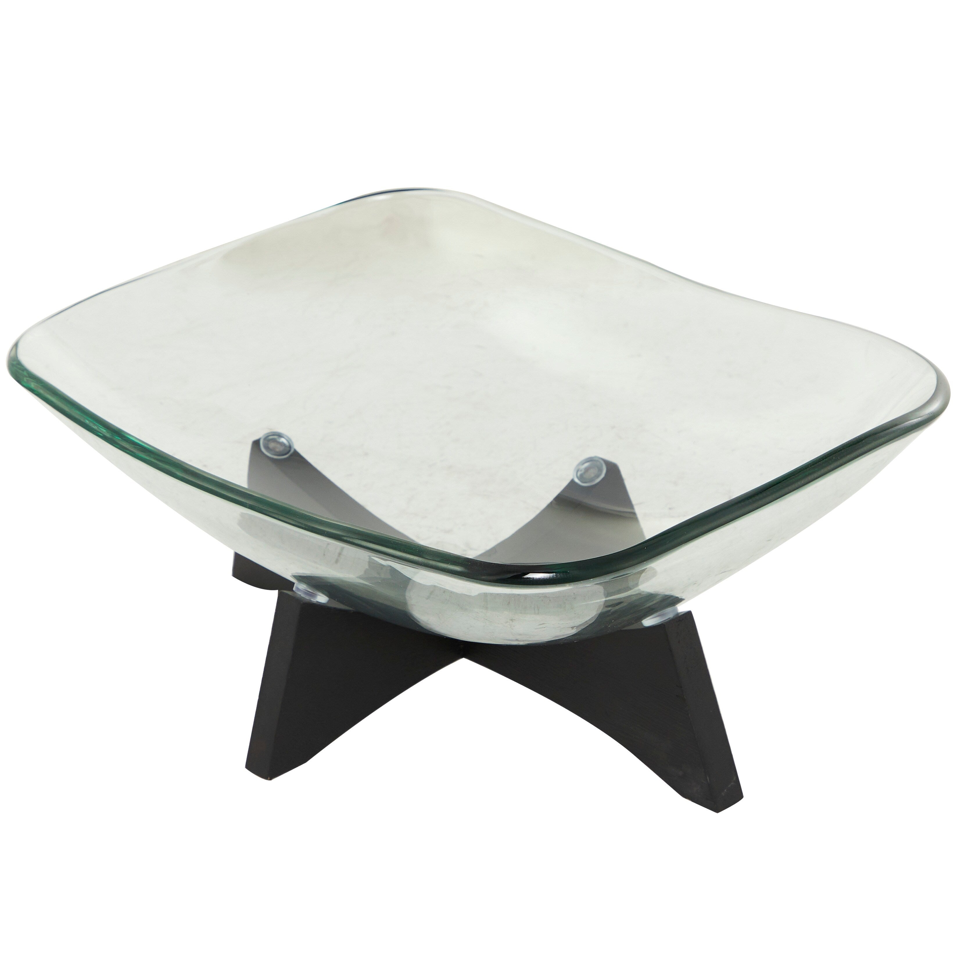 Clear Glass Kitchen Serving Bowl with Black Wooden Stand