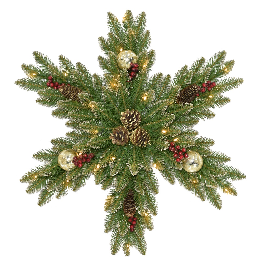 National Tree Company 32 in. Glittery Gold Dunhill Fir Snowflake with Battery Operated LED Lights - 32 in