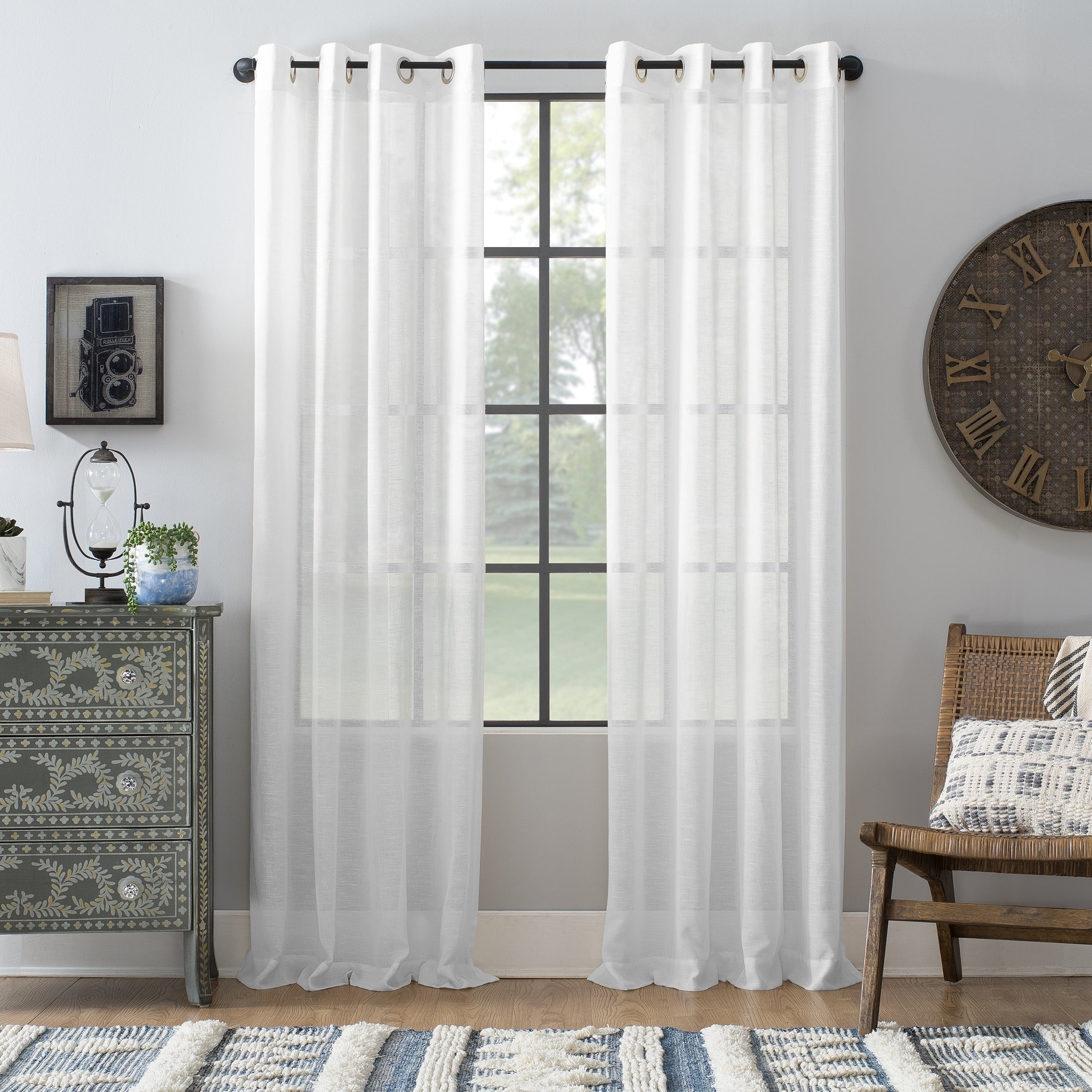 Archaeo Slub Textured Linen Blend Grommet Top Curtain, Single Panel