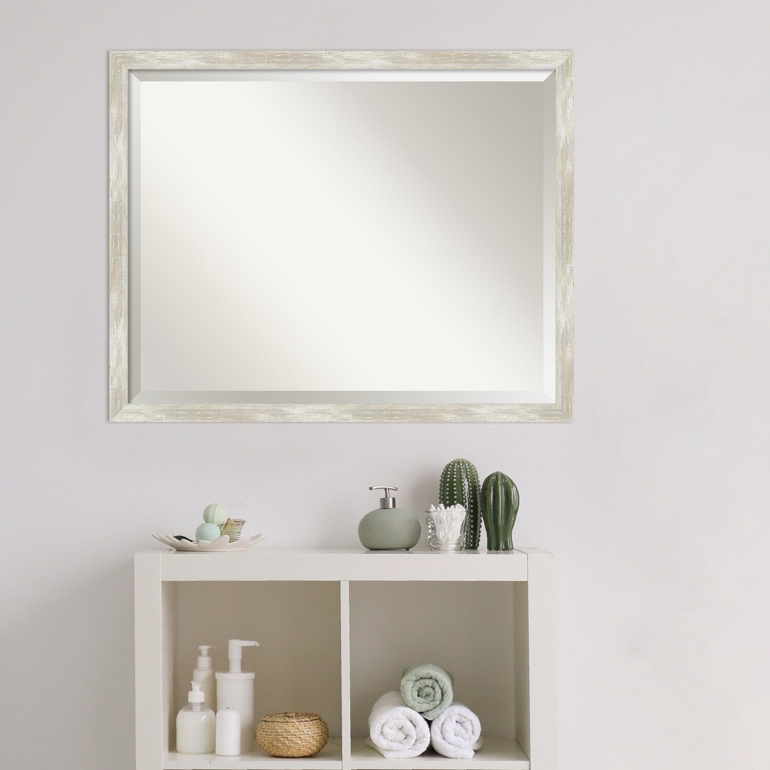 Beveled Bathroom Wall Mirror - Crackled Metallic Frame