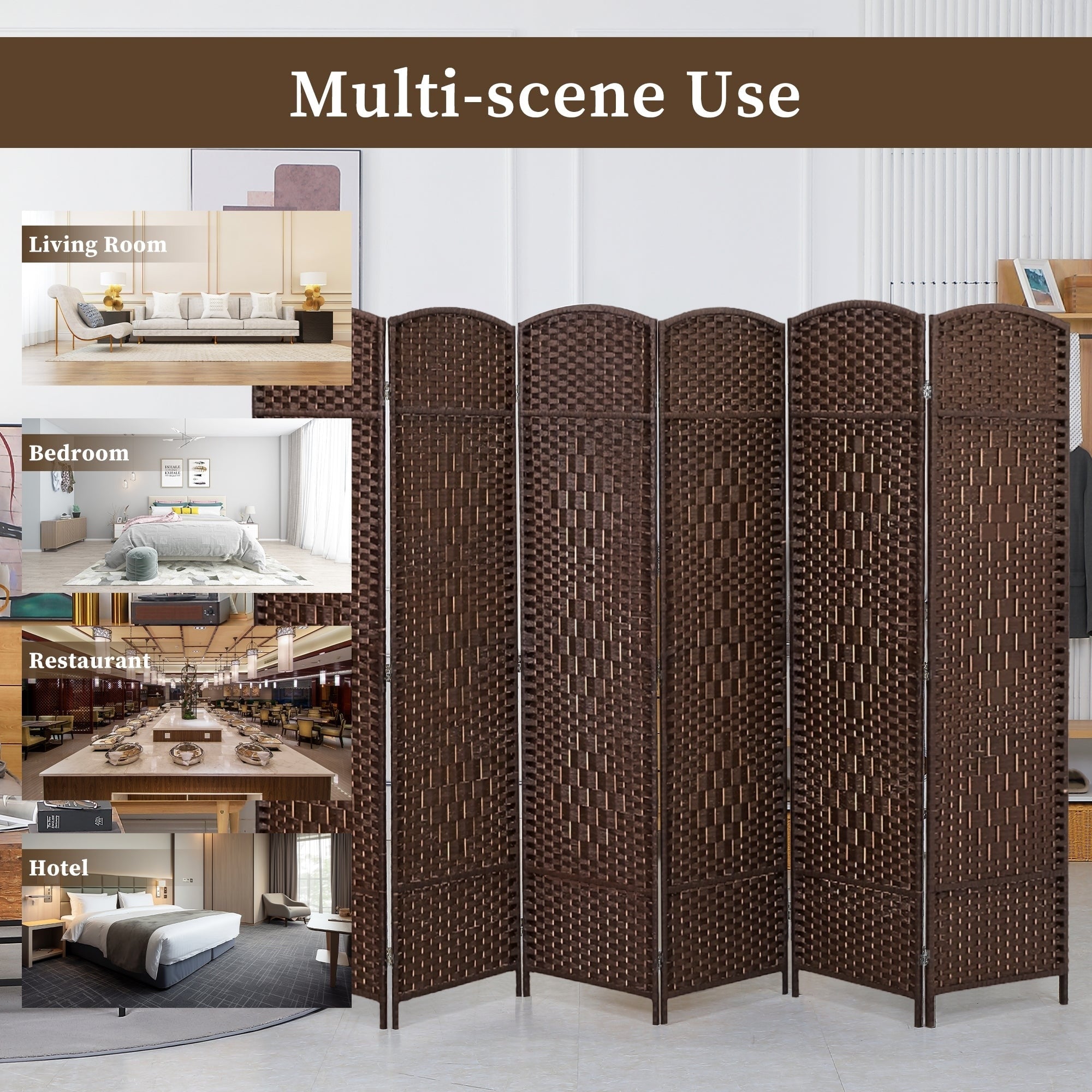 Room Divider 6 FT Tall Weave Fiber Freestanding Privacy Screen Folding Screen