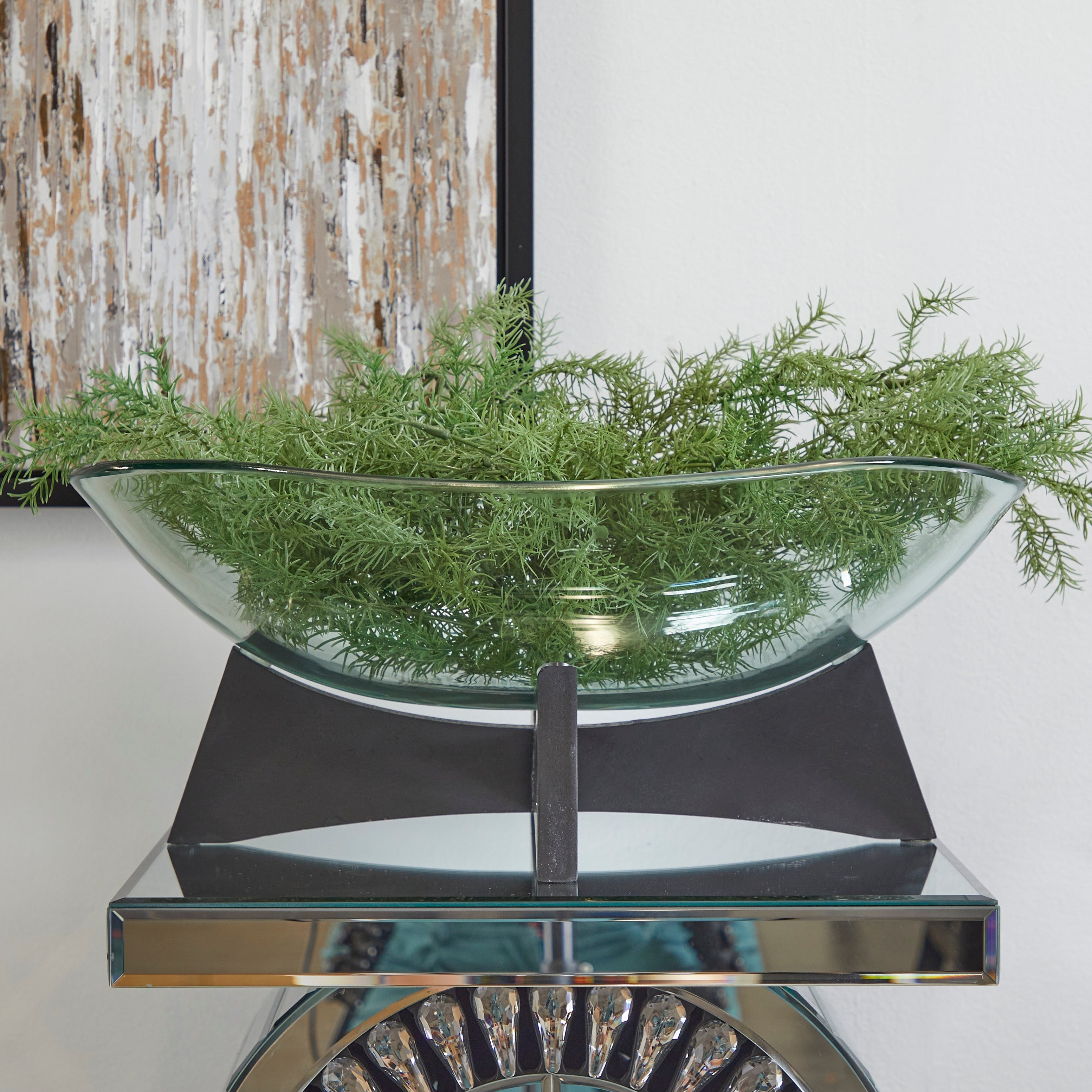 Clear Glass Kitchen Serving Bowl with Black Wooden Stand