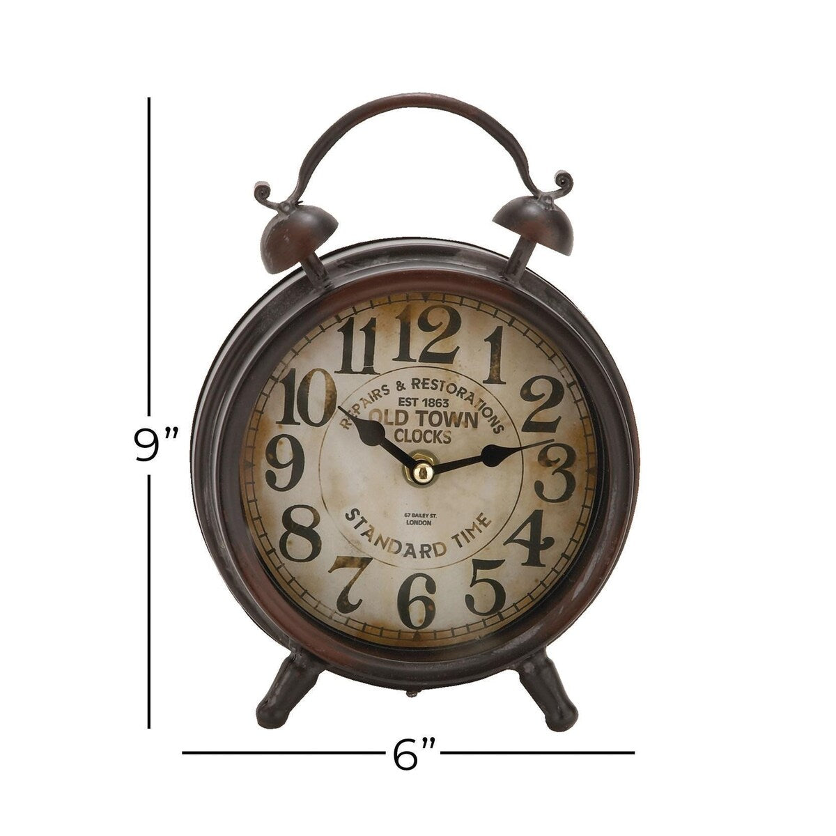 Metal Decorative Clock with Bell Style Top - Brown or Black - Roche River Decor