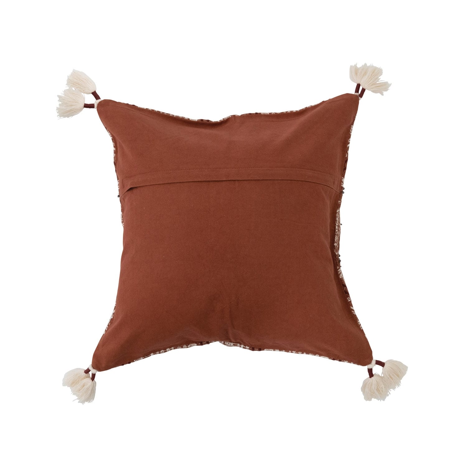 Cotton Printed Pillow with Embroidery and Tassels