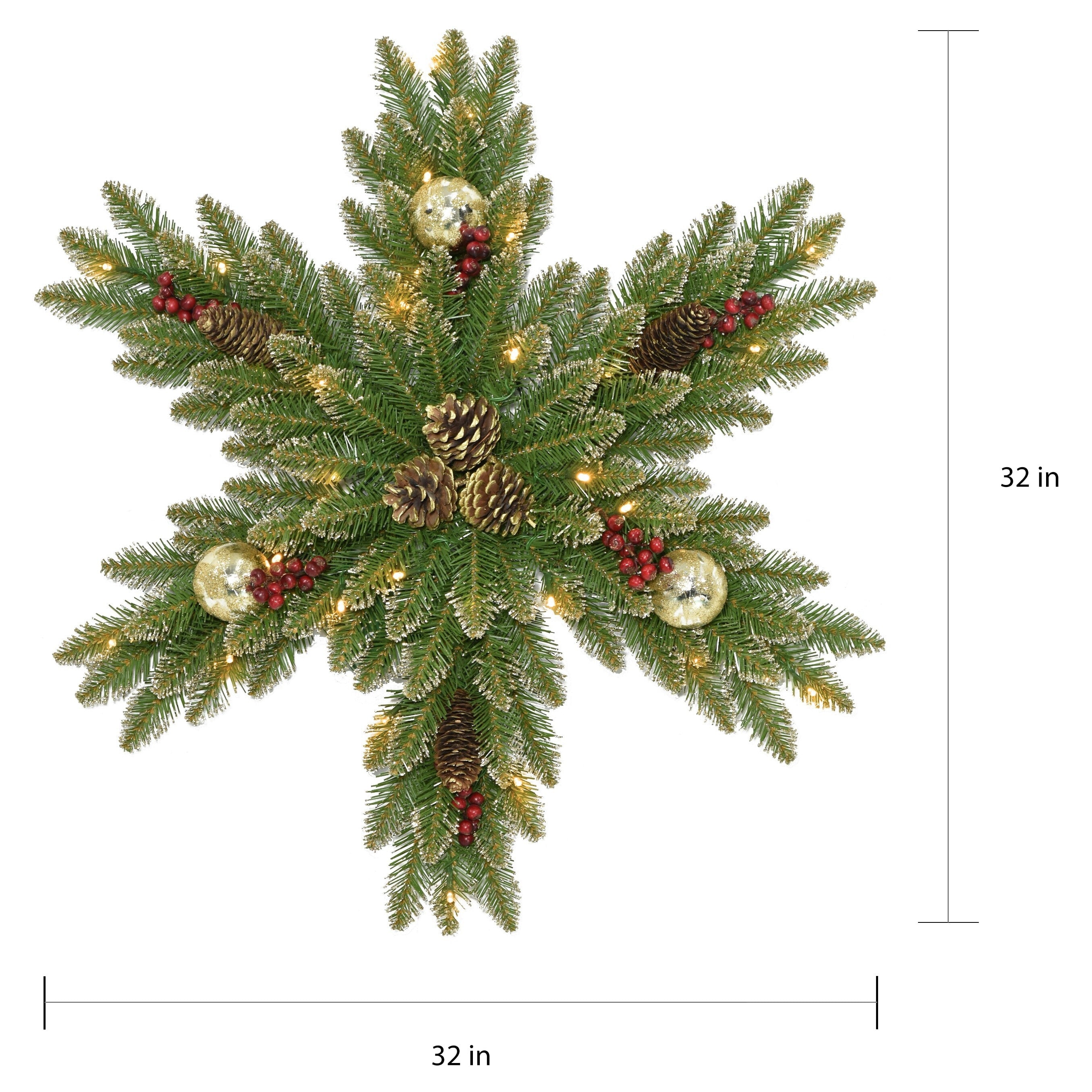 National Tree Company 32 in. Glittery Gold Dunhill Fir Snowflake with Battery Operated LED Lights - 32 in