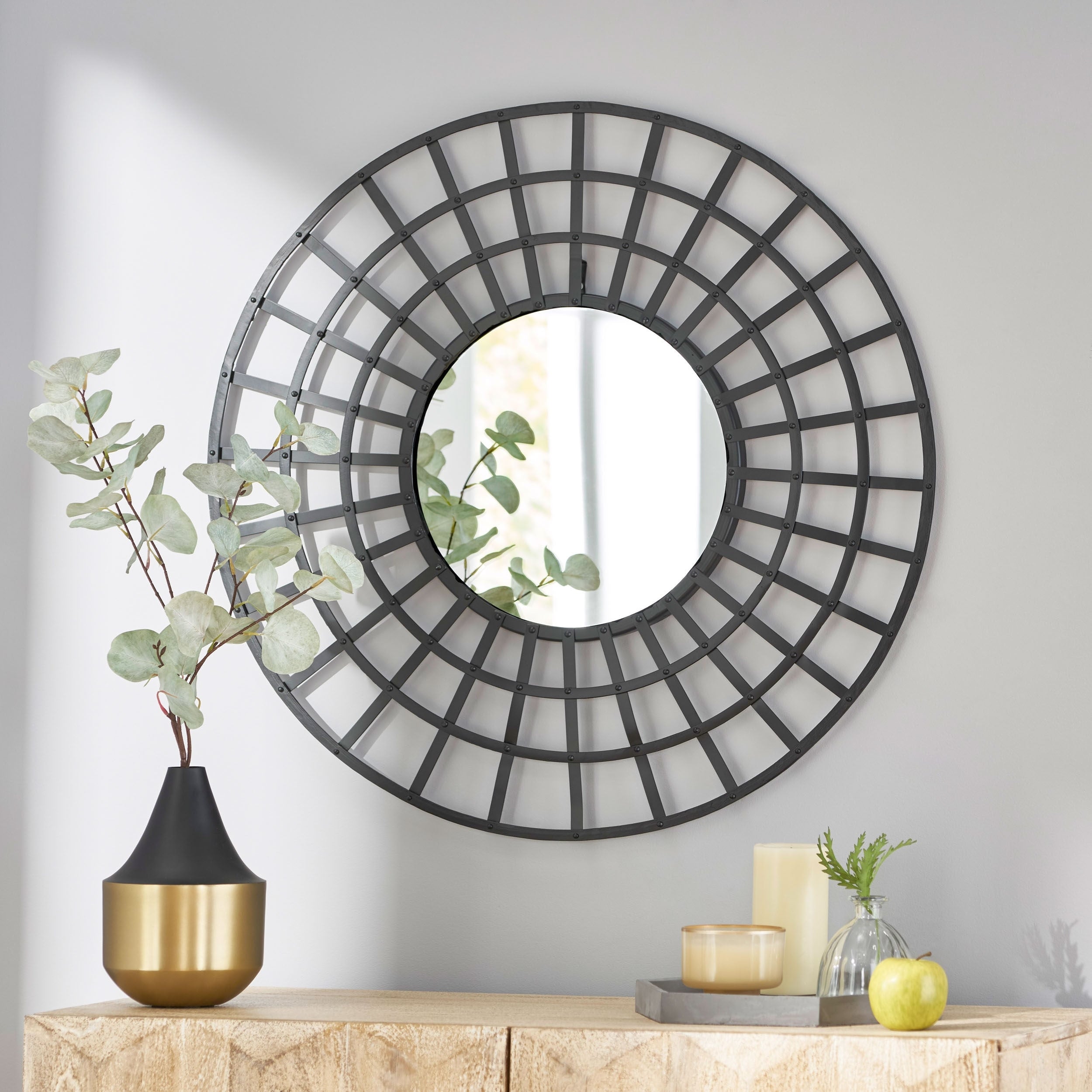 Crandall Indoor Iron Handcrafted Round Wall Mirror by Christopher Knight Home