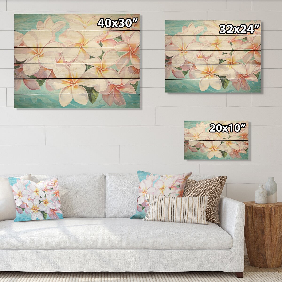 Designart White Plumeria Harmony By The Sea Plumeria Wood Wall Decor - Traditional Wood Panel On Natural Pine Wood