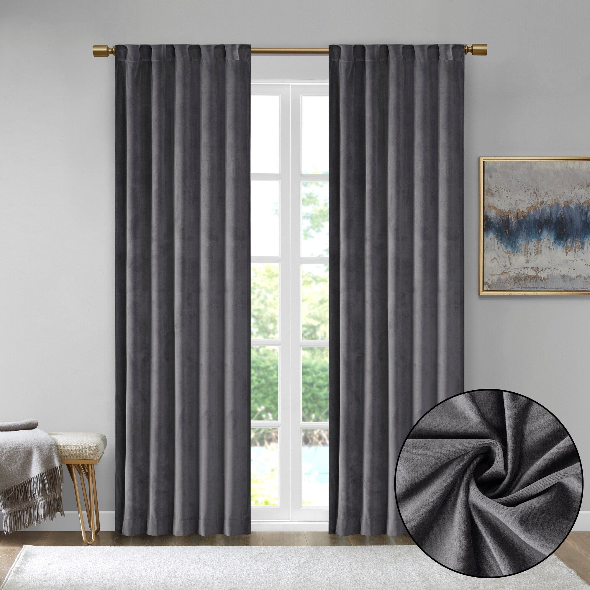 510 Design Garett Room Darkening Poly Velvet Rod Pocket/Back Tab Curtain Panel Pair