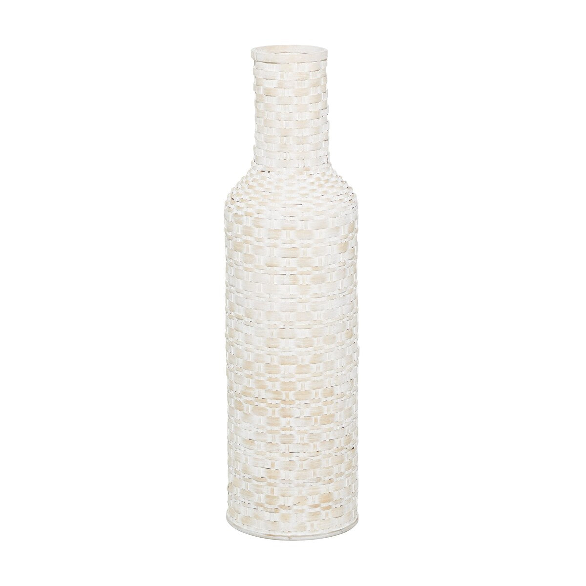 Bamboo Wood Tall Woven Floor Decorative Vase - White - Roche River Decor