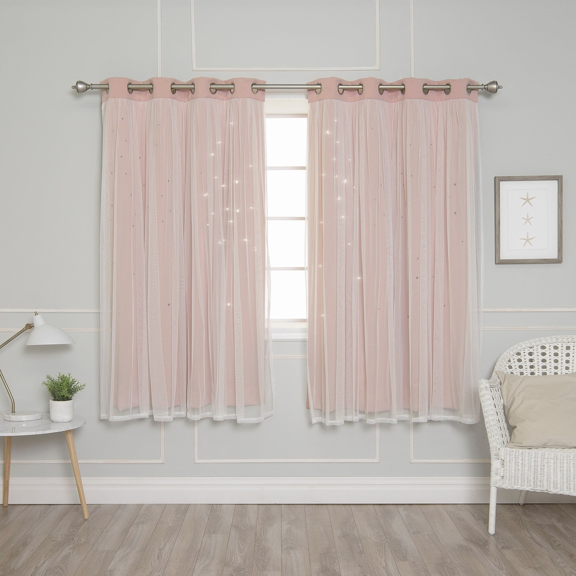 Aurora Home Star Punch Tulle Overlay Blackout Curtain Panel Pair