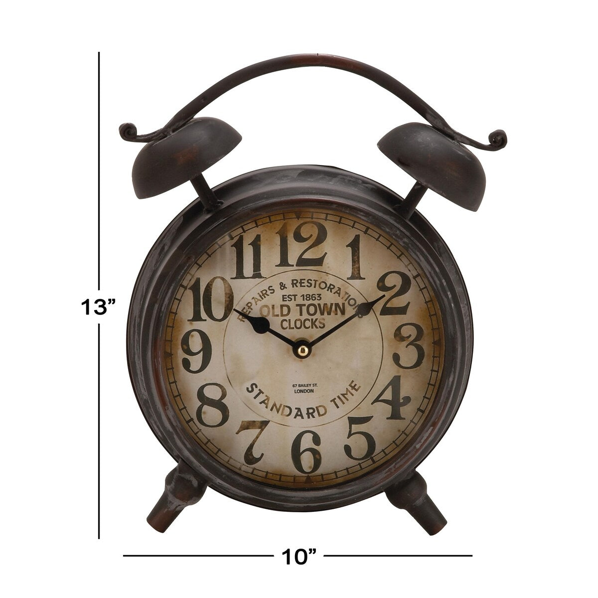 Metal Decorative Clock with Bell Style Top - Brown or Black - Roche River Decor